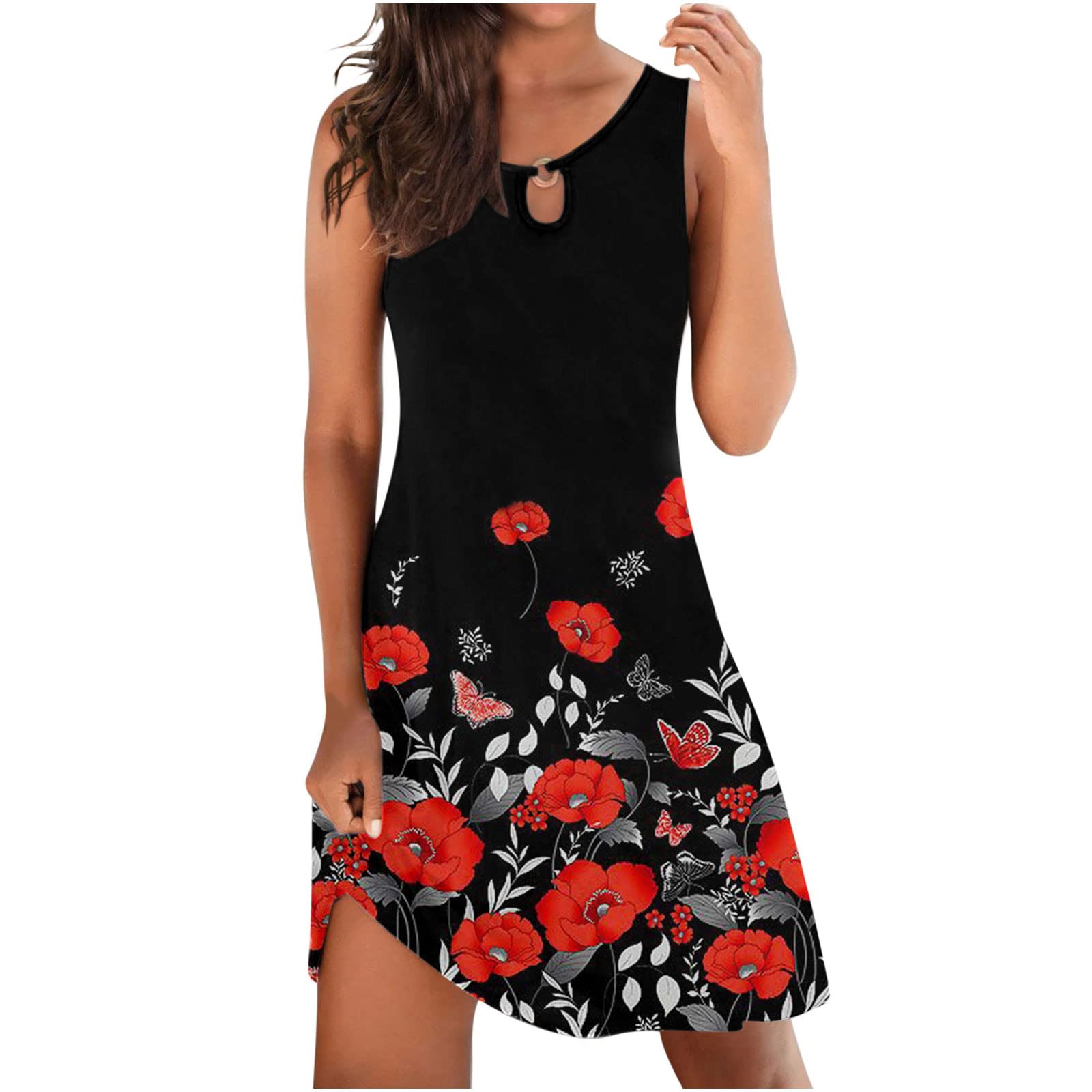Women's Floral Print Sleeveless Mini Dress - Summer Casual T-Shirt Sundress for Cocktail Party & Beach Wear | Perfect for Vacation, Date Night and Outdoor Events