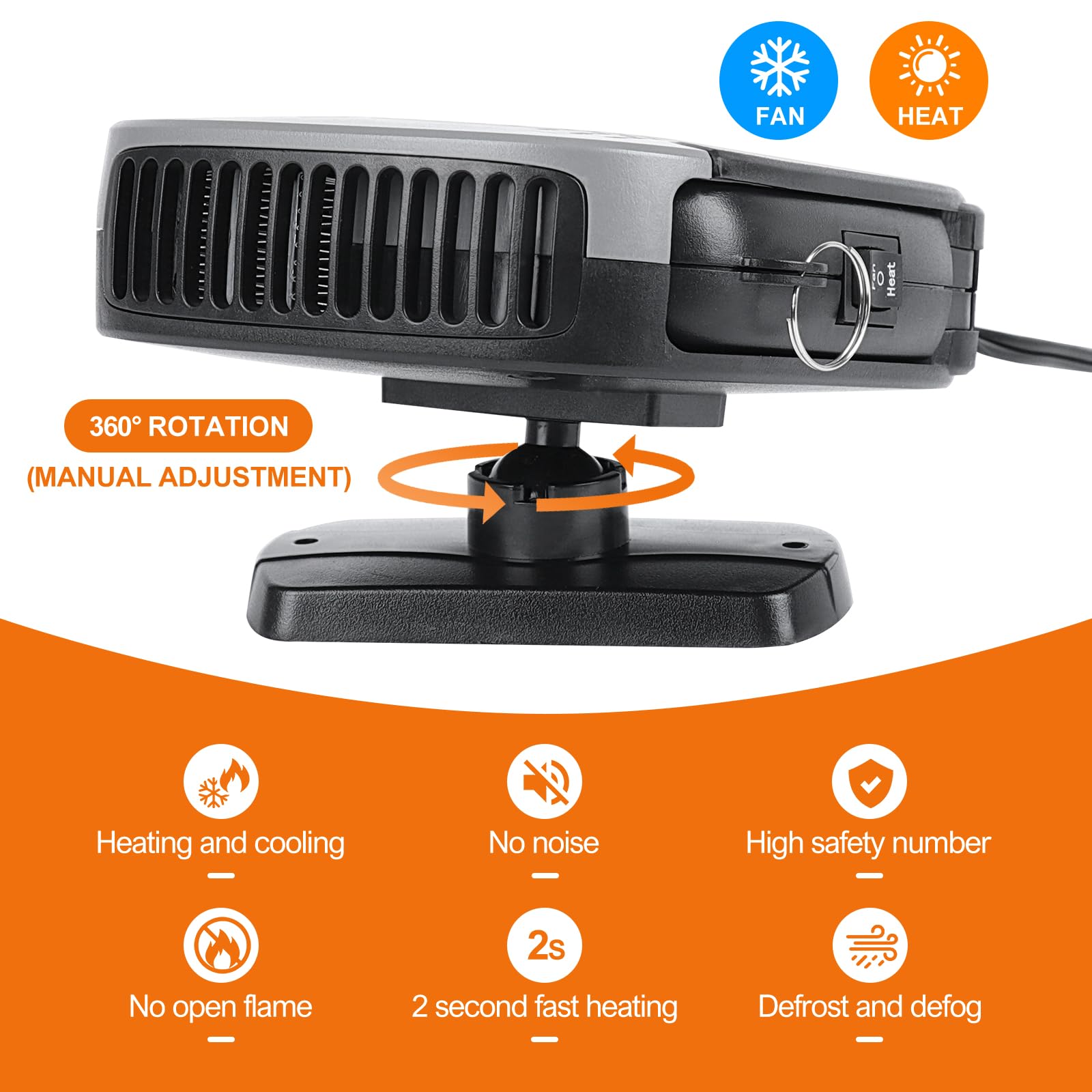 12V Portable Car Heater for Winter - Fast Heating Mini Space Heater with Cigarette Lighter Plug for Cars, Trucks, SUVs & RVs - Perfect for Defrosting & Staying Warm in Cold Weather