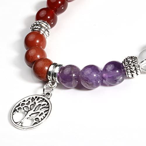 MILAKOO 7 Chakra Healing Beads Bracelet with Tree of Life Pendant - Spiritual Energy Balance Yoga Meditation Jewelry for Women & Men - Perfect for Yoga, Meditation & Positive Energy Boosting