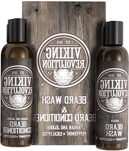 IO-Style Beard Wash & Conditioner Set with Argan & Jojoba Oils - Softens & Strengthens Facial Hair - Natural Peppermint Eucalyptus Scent - 5oz Beard Shampoo & Oil Kit for Men - Perfect for Daily Grooming & Beard Care Routine