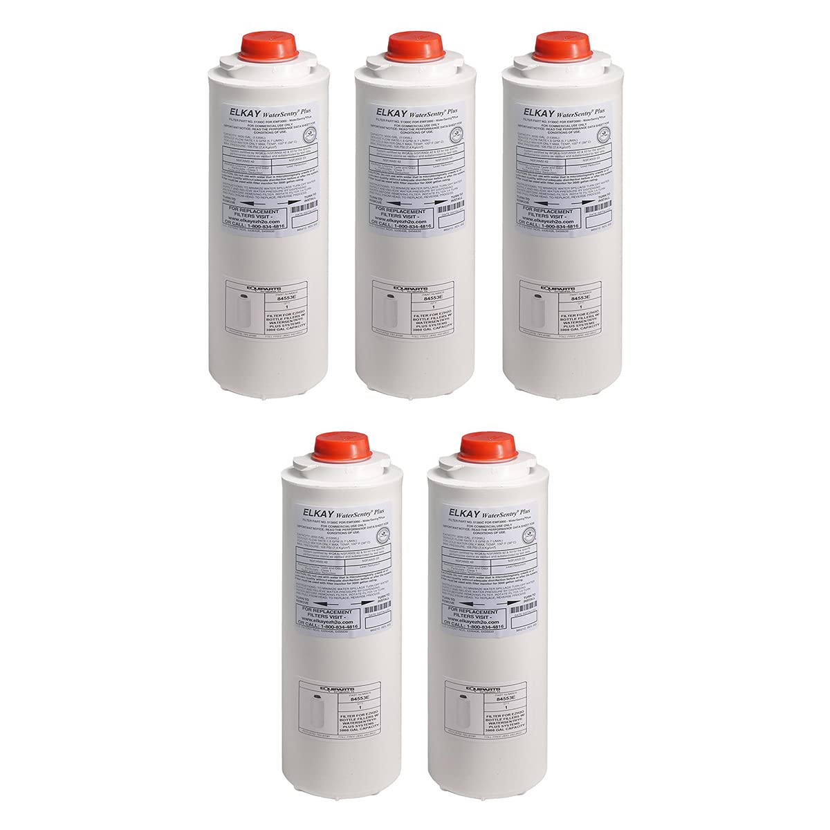 Elkay 51300C 5-Pack Replacement Water Filter - WaterSentry Plus Bottle Filters for Clean Drinking Water - Compatible with Elkay EZH2O Bottle Filling Stations - Ideal for Schools, Offices & Public Spaces