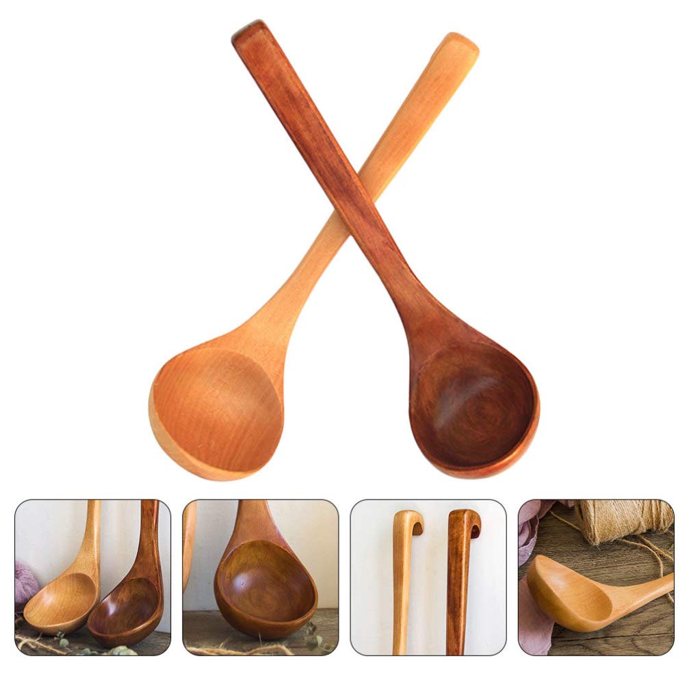 2PCS Wooden Spoons Set - Long Handle Wooden Ladle & Scoop for Cooking, Serving, and Stirring - Japanese Style Kitchen Utensils - Perfect for Soup, Salad, Pasta & Baking - Eco-Friendly Wooden Flatware for Home & Restaurant Use