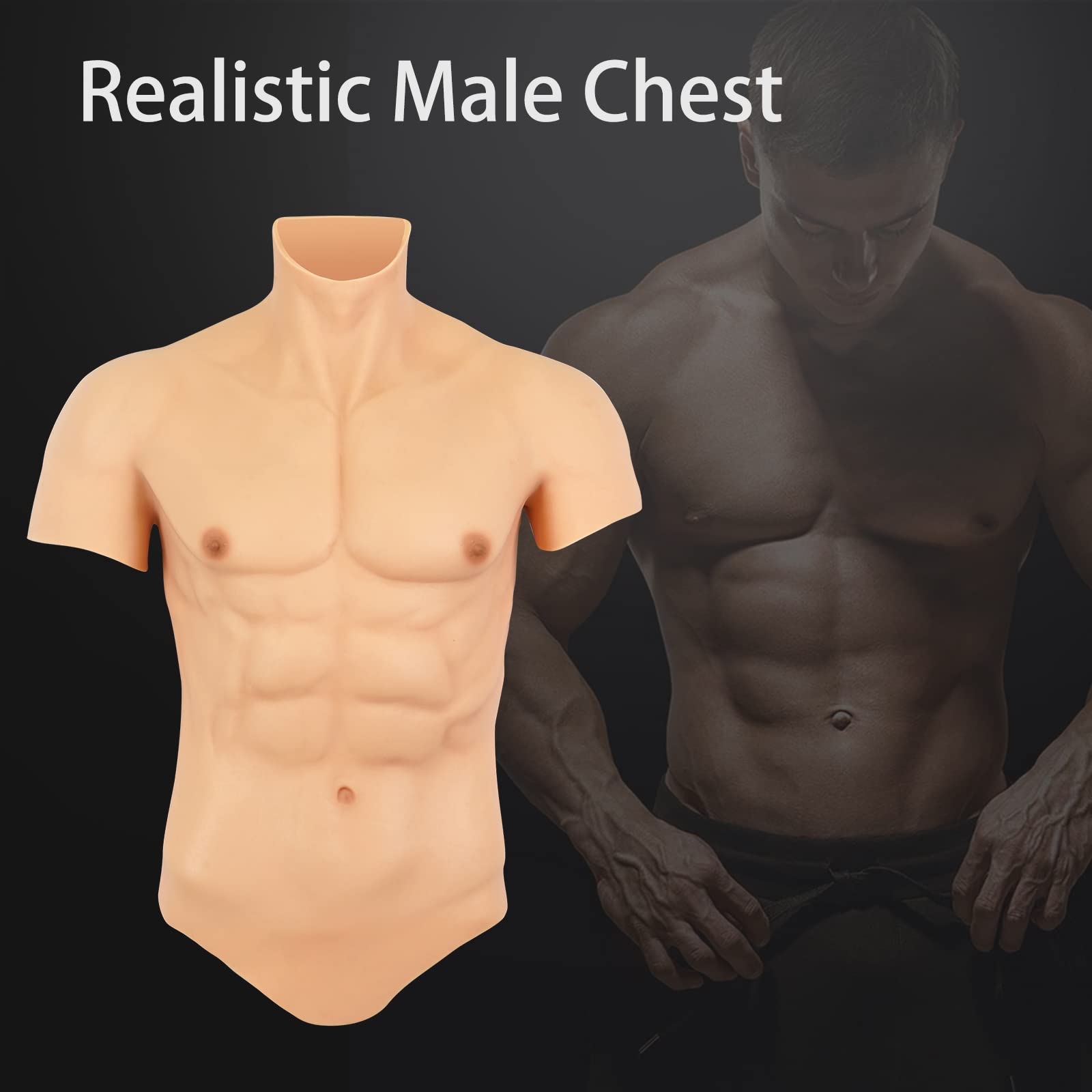 Realistic Silicone Muscle Chest Plate - Fake Male Torso for Cosplay, Halloween Costume & Bodybuilding - Perfect for Costume Parties, Theater Performances & Cosplay Events