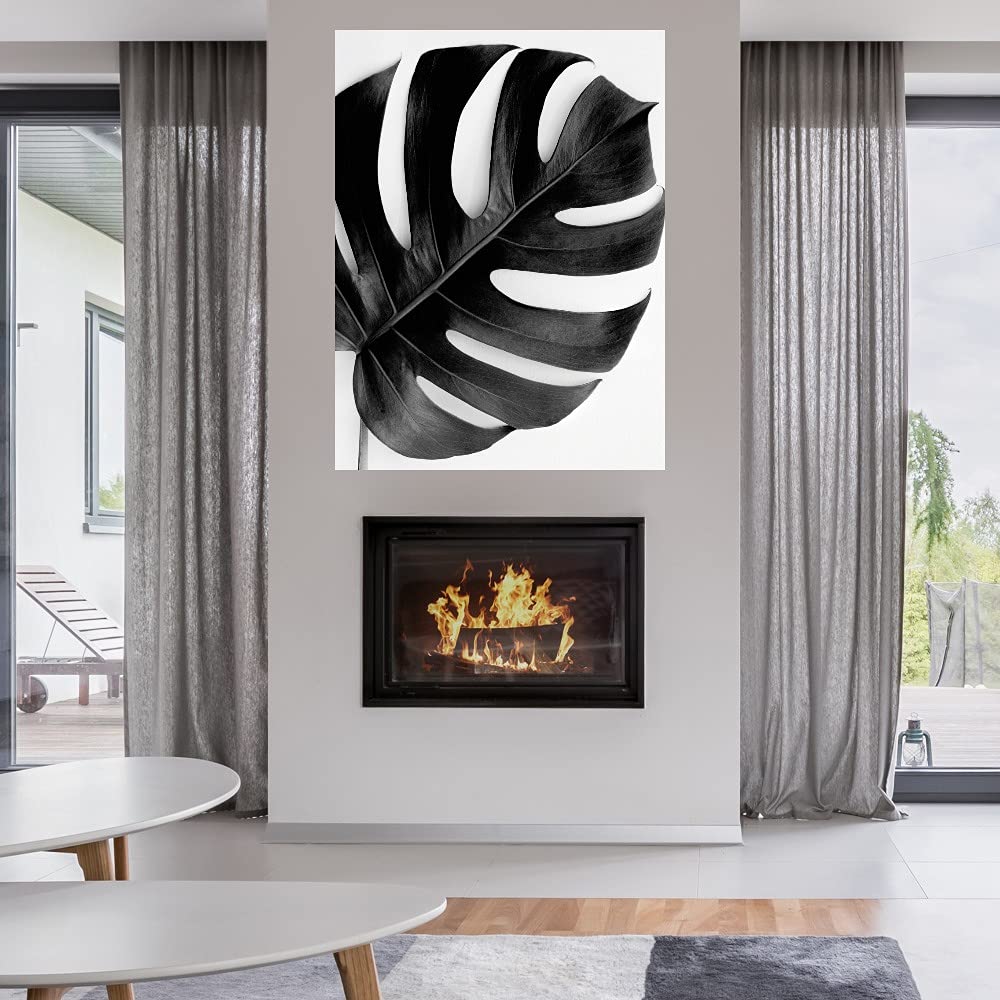 Monstera Solo Noir Fine Art Canvas Wall Decor by Irene Suchocki - 42x56 Inches - Ready to Hang for Living Room, Bedroom, Office & More - Tropical Plant Painting for Modern Home & Office Decor