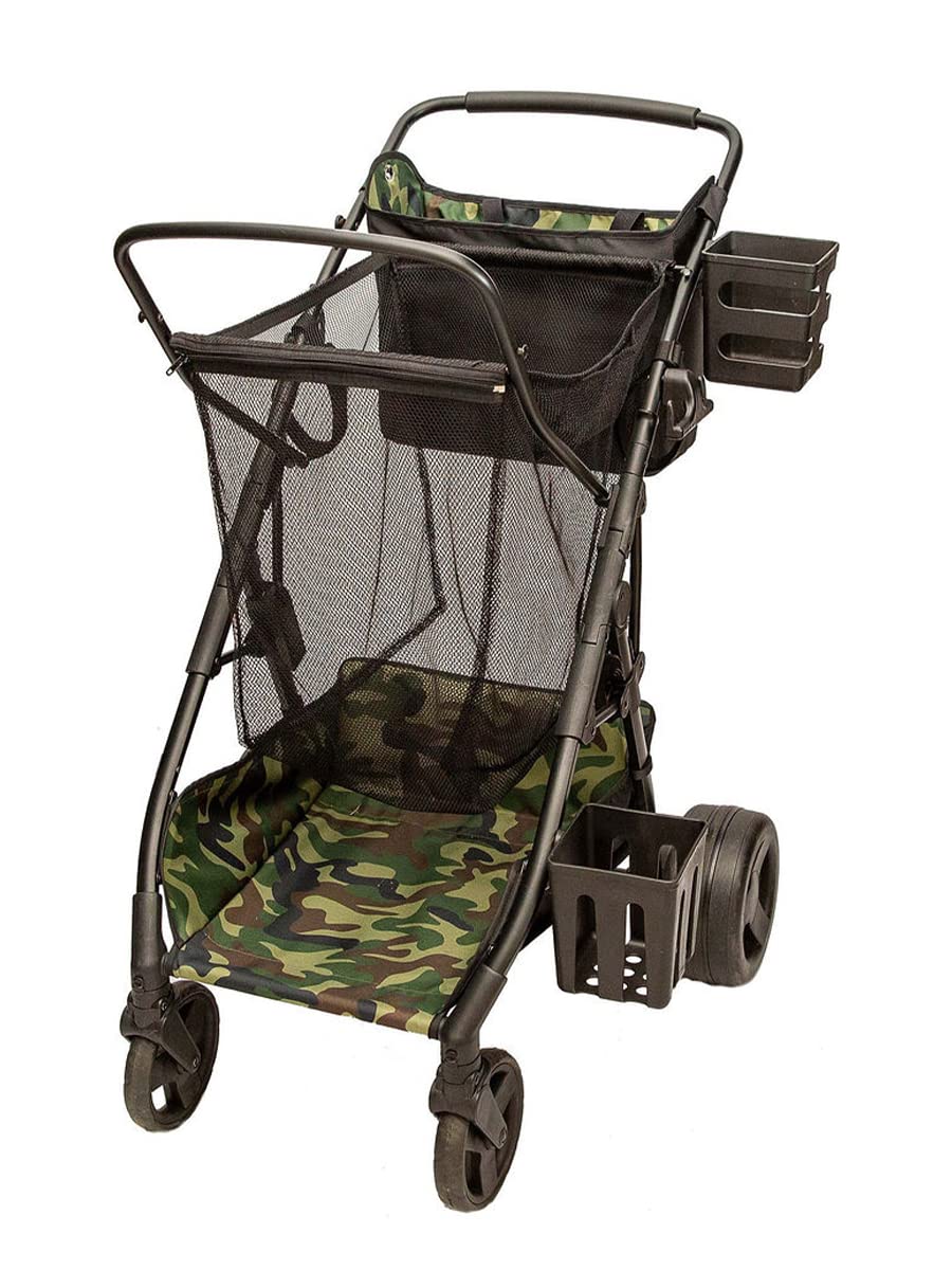 Strolee All-Terrain Collapsible Wagon Cart for Beach, Fishing & Camping - Heavy Duty Aluminum Frame with Oversized Wheels for Sand - Portable Folding Utility Cart Holds Chairs, Toys, Tent & Outdoor Gear - Perfect for Picnics, Tailgating & Outdoor Adventures (Camo)