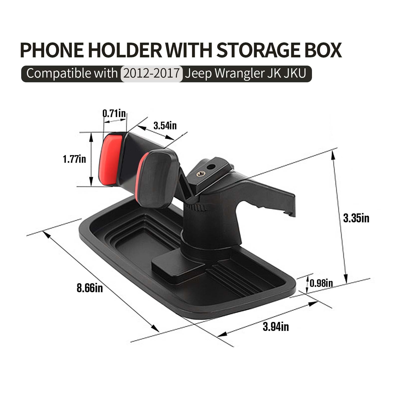 Upgraded Black Voodonala Jeep JK Phone Holder with Storage - Universal Dash Mount for 2011-2018 Jeep Wrangler JK/JKU - Perfect for Off-Roading & Daily Commutes