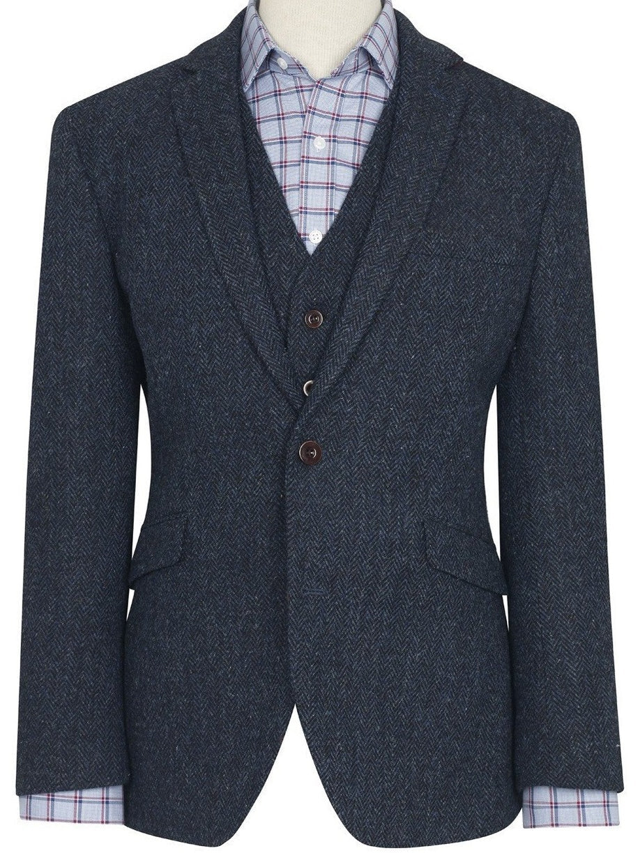 Stranraer Harris Tweed Sports Jacket - Navy Herringbone Tweed Jacket for Men | Classic British Style for Outdoor Activities & Formal Events