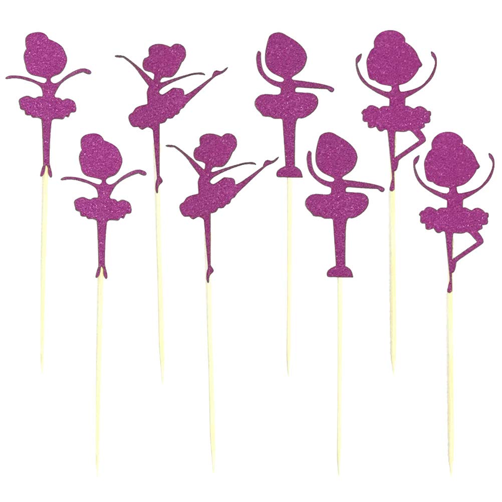 YARNOW 8-Piece Ballet Dancing Girl Cake Toppers Set - Cute Cupcake Decorations for Birthday Parties, Weddings & Special Events (Purple) - Perfect for Baby Showers, Bridal Showers & Anniversary Celebrations