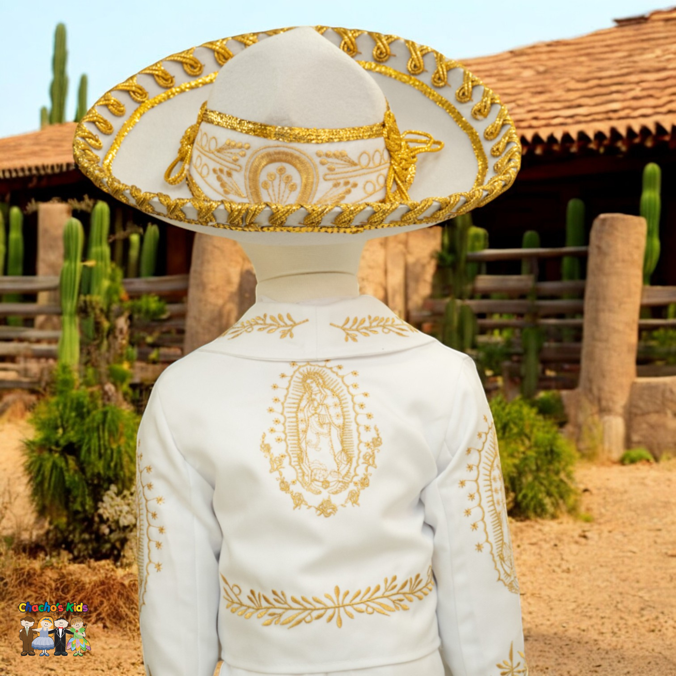 Charro Baptism Outfit for Baby Boys - 6 Piece Set in White, Virgin & Gold - Perfect for Christenings, First Communions & Special Occasions