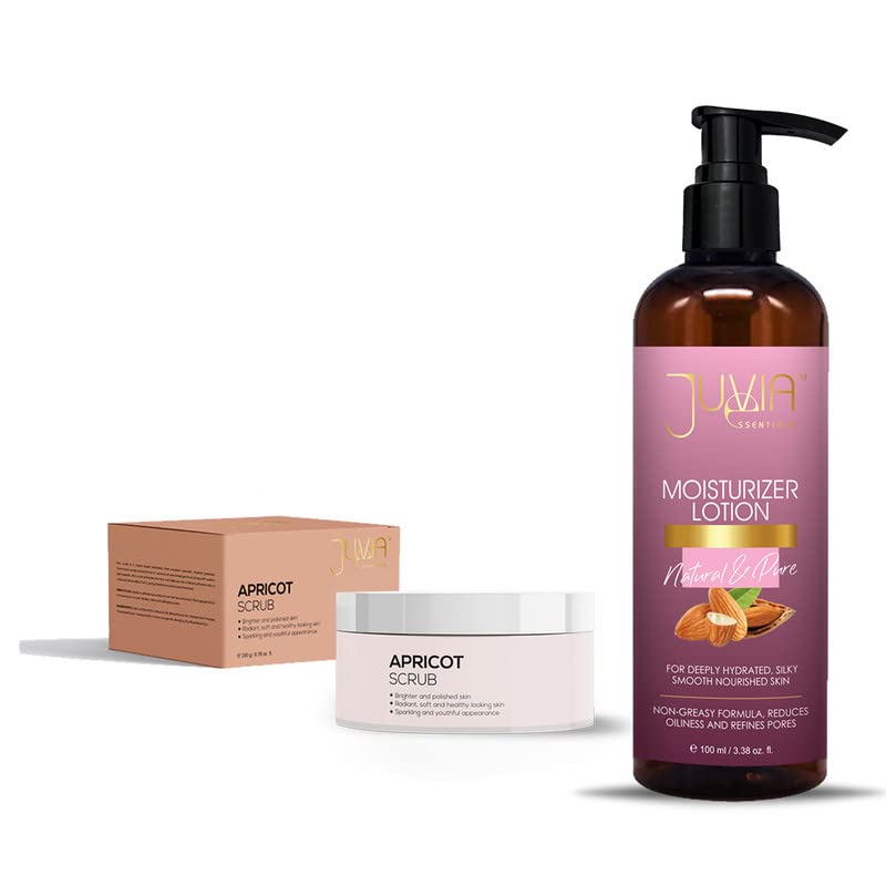 JUVIA ESSENTIALS Apricot Facial Scrub & Moisturizer Lotion Set - 200g Exfoliator & 100ml Hydrating Cream for Men & Women - Daily Skincare Routine for Smooth, Glowing Skin - Perfect for Morning & Night Use