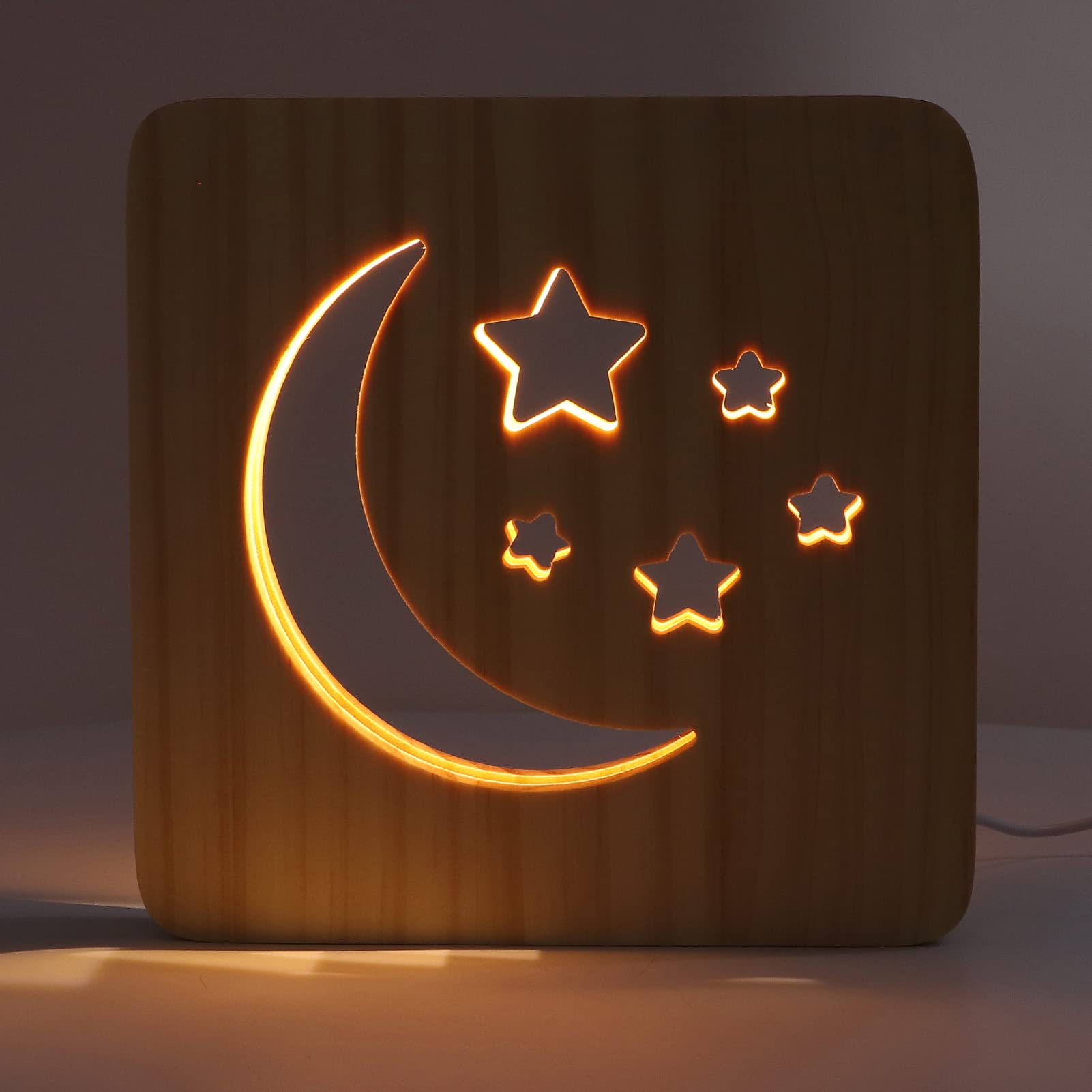 Wooden Carving Night Light for Kids - USB Powered LED Bedside Lamp with Hollow Design, Perfect for Nursery, Bedroom Decor & Nighttime Comfort
