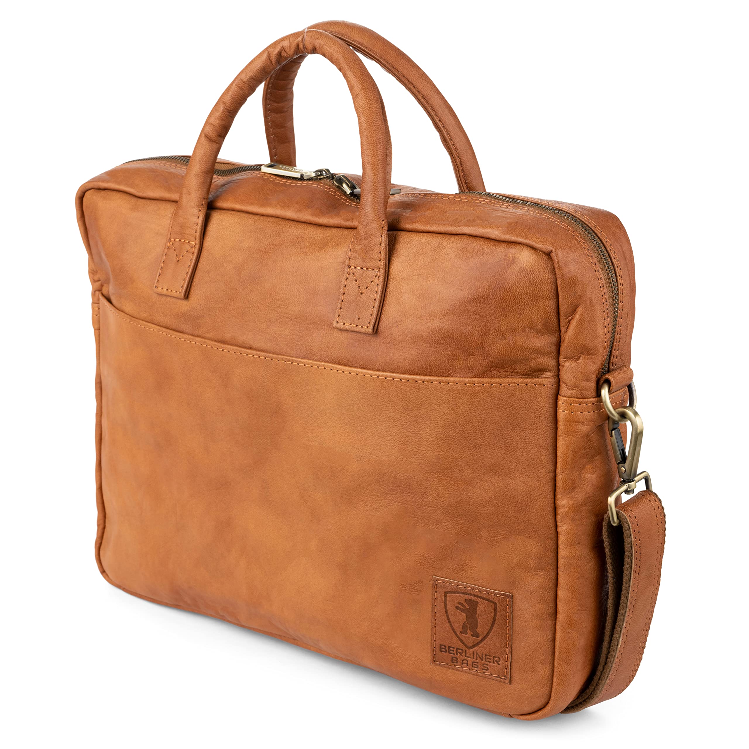 BERLINER BAGS Vintage Genuine Leather Laptop Bag for Men & Women - Madrid Style Work Briefcase (Brown) | Perfect for Office, Business Travel & Daily Commute