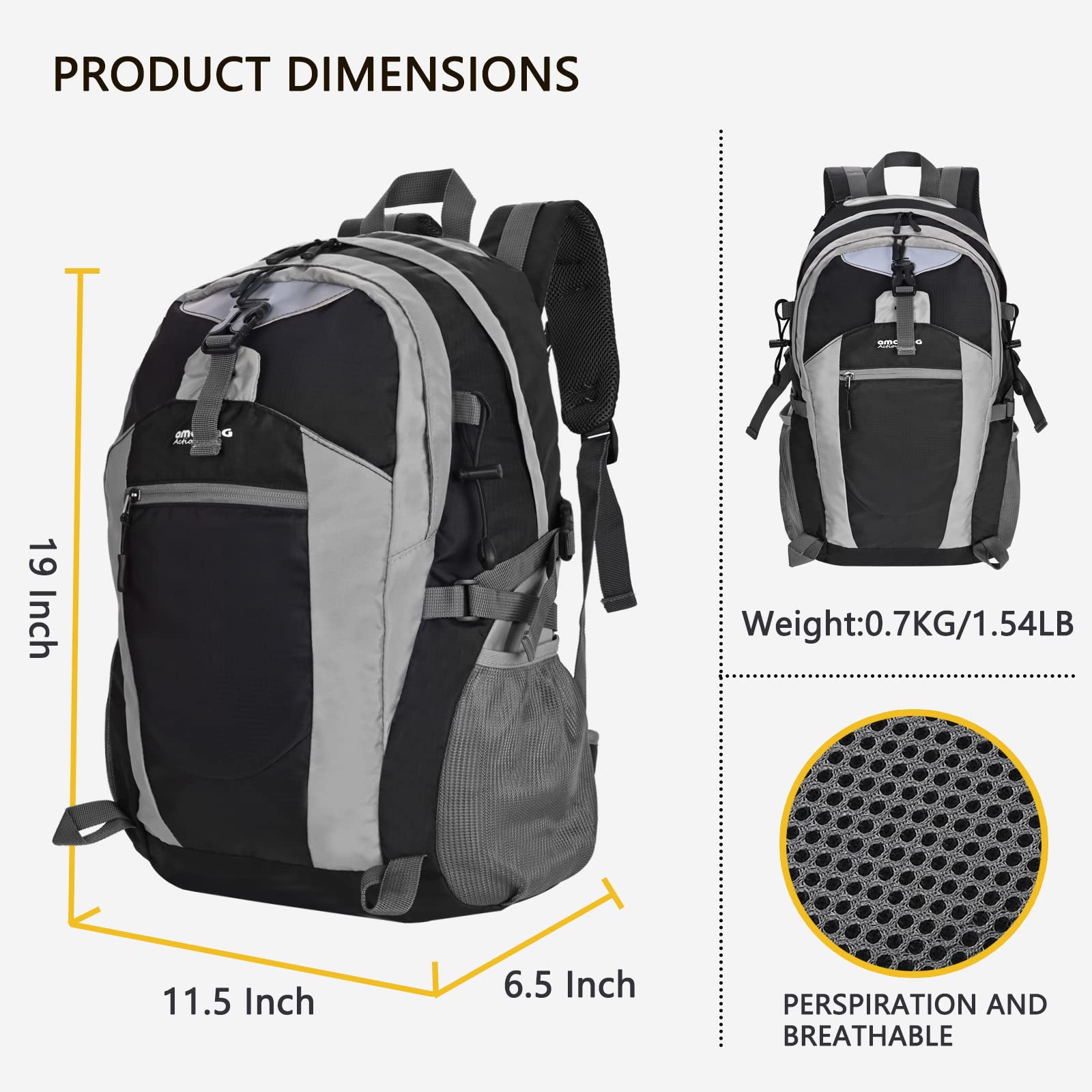 Waterproof Hiking Backpack - Lightweight Camping Backpack for Outdoor Adventures, Travel & Trekking - Durable Rucksack for Men & Women - Perfect for Hiking, Camping, Travel & Daily Commute