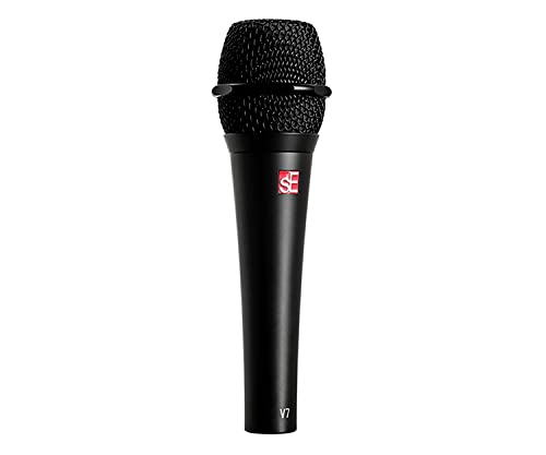 Briskdrop sE Electronics V7 Black Dynamic Supercardioid Handheld Microphone with 2 XLR Cables & 10 Cable Ties - Professional Studio Recording, Live Performances, Podcasting, Streaming & Broadcasting