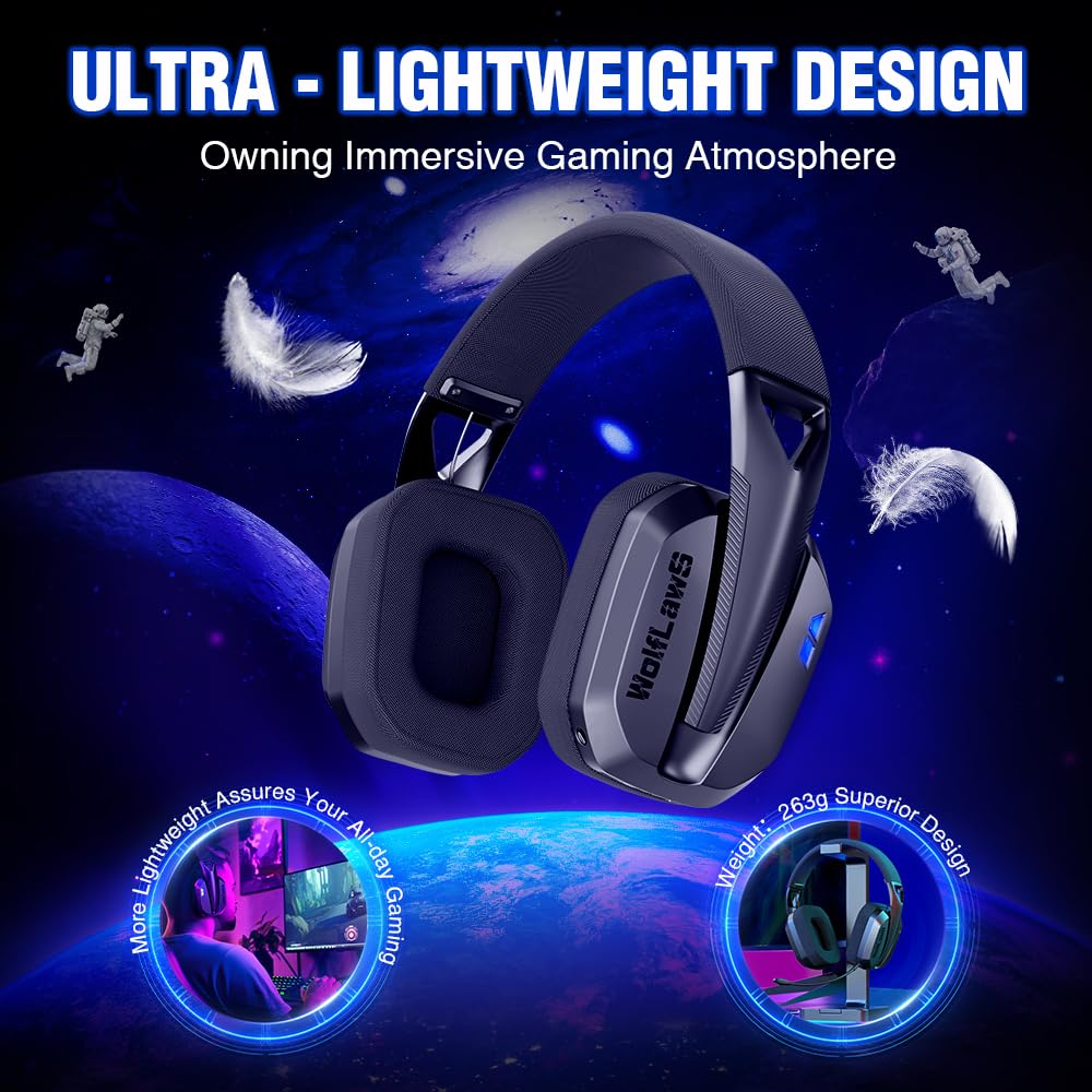 Wireless Gaming Headset for PC, PS5, PS4, Mac & Nintendo Switch - Bluetooth Over-Ear Headphones with Detachable Mic, Low Latency, 48H Battery, Noise Cancelling - Lightweight Comfort for Gaming, Streaming & Online Meetings (Black)