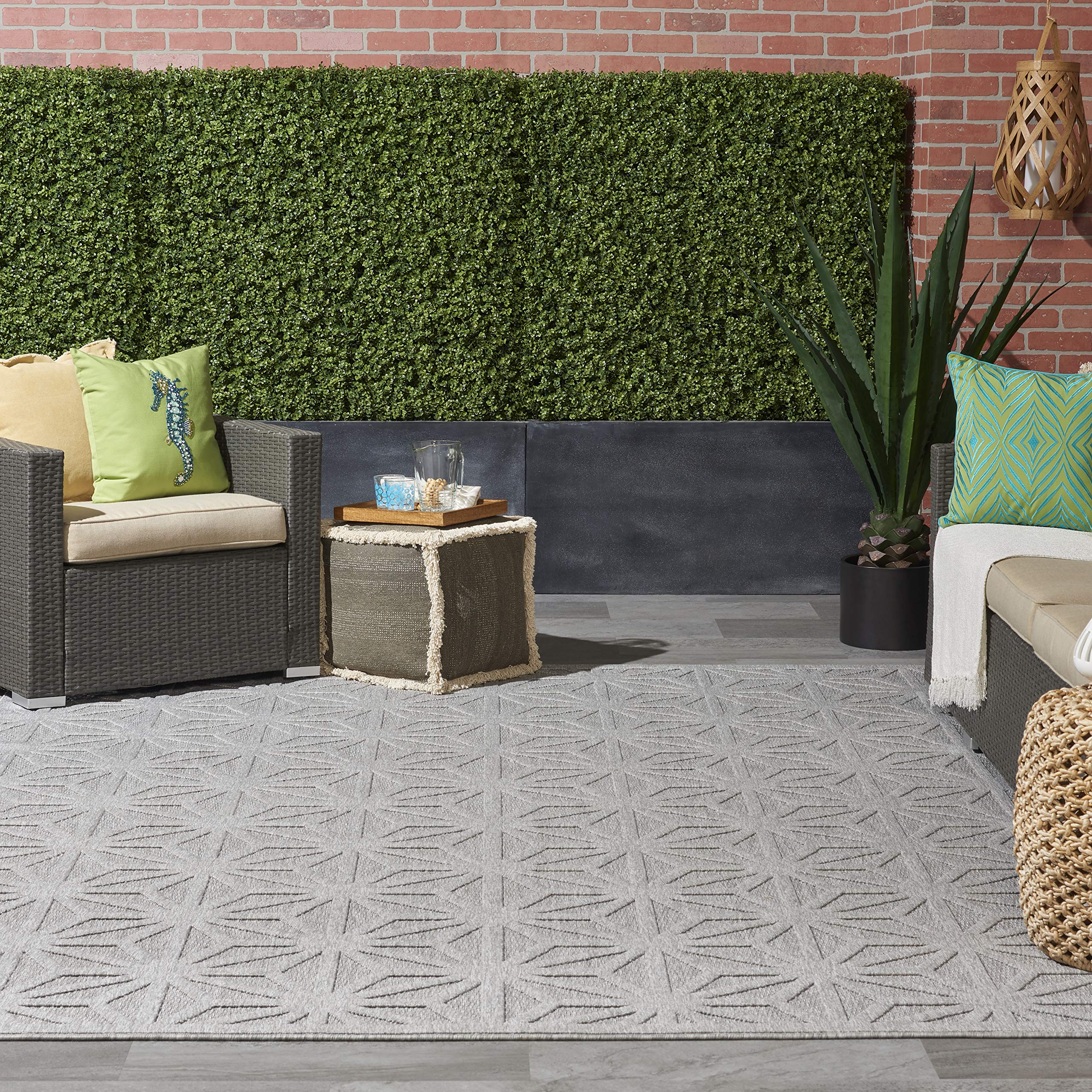 Nourison Palamos 9x12 Light Grey Indoor Outdoor Area Rug - Easy Clean, Non-Shedding, Stain Resistant - Perfect for Living Room, Bedroom, Dining Room, Patio & Deck Decor