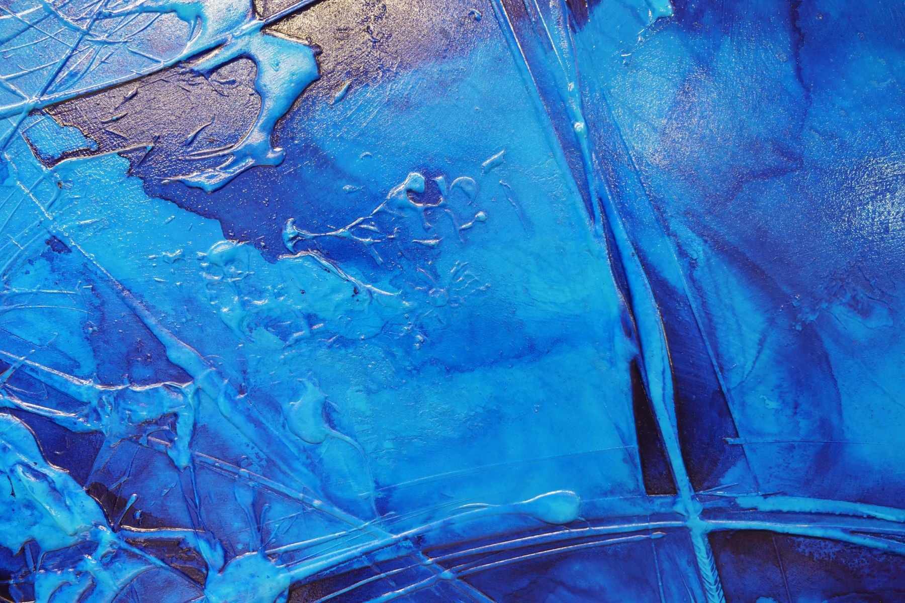 240cm x 120cm Blue Ink Textured Abstract Painting - Sapphire Sugar - Modern Wall Art for Living Room, Bedroom & Office Decor