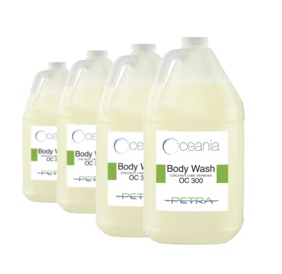 Oceania Wholesale Bulk Body Wash - 4 Gallon Pack (4 x 1 Gal/Case) | Coconut Lime Scented | Deep Cleansing & Moisturizing Shower Gel for Gym, Spa & Fitness Centers | Ideal for Commercial Use in Gyms, Hotels and Sports Facilities