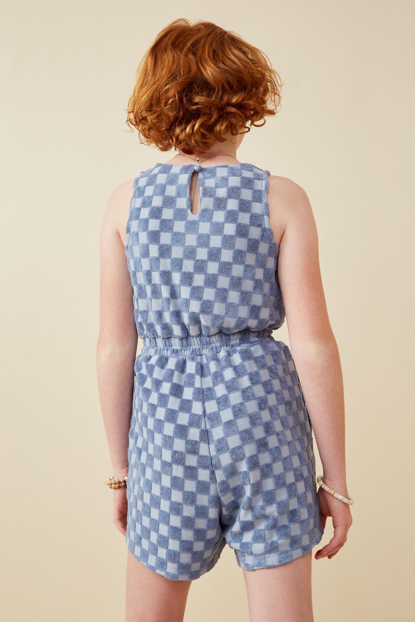 Checkered Terry Burnout Tank Romper for Women - Summer Casual Sleeveless Jumpsuit, Beach Cover Up, Lounge Wear, Festival Outfit