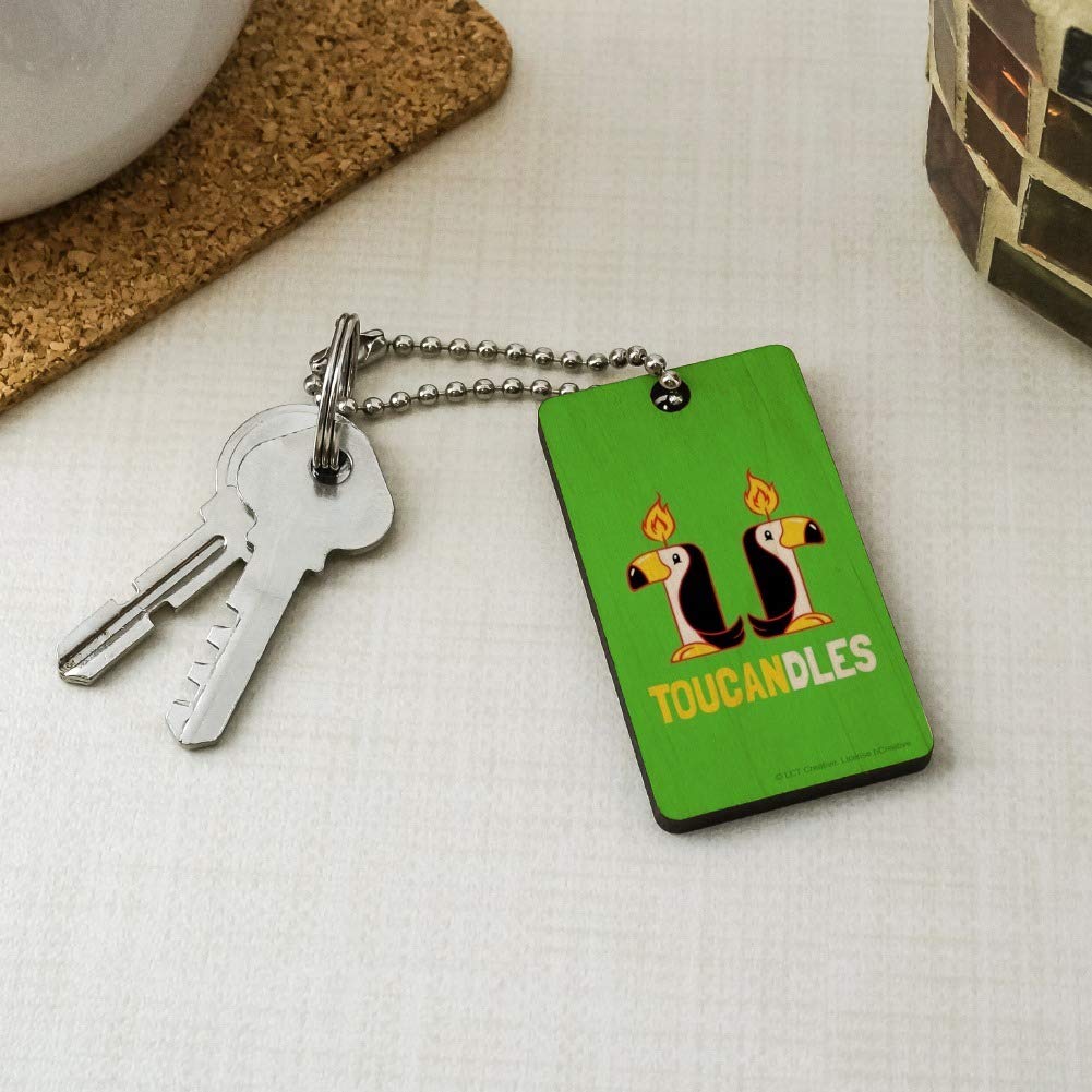 Funny Toucan Two Candles Wooden Keychain - Humorous Graphic Key Ring for Gifts & Party Favors - Perfect for Tropical Themed Parties, Beach Vacations & Keychain Collections