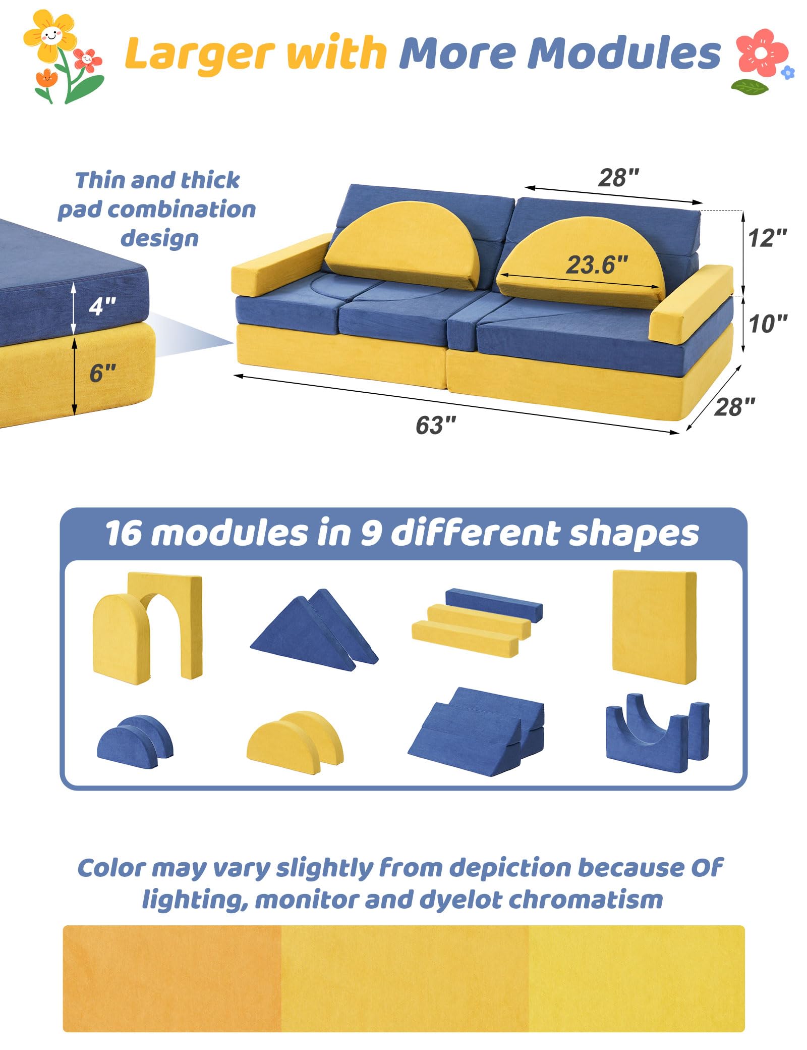 16PCS Modular Kids Play Couch Set - 63
