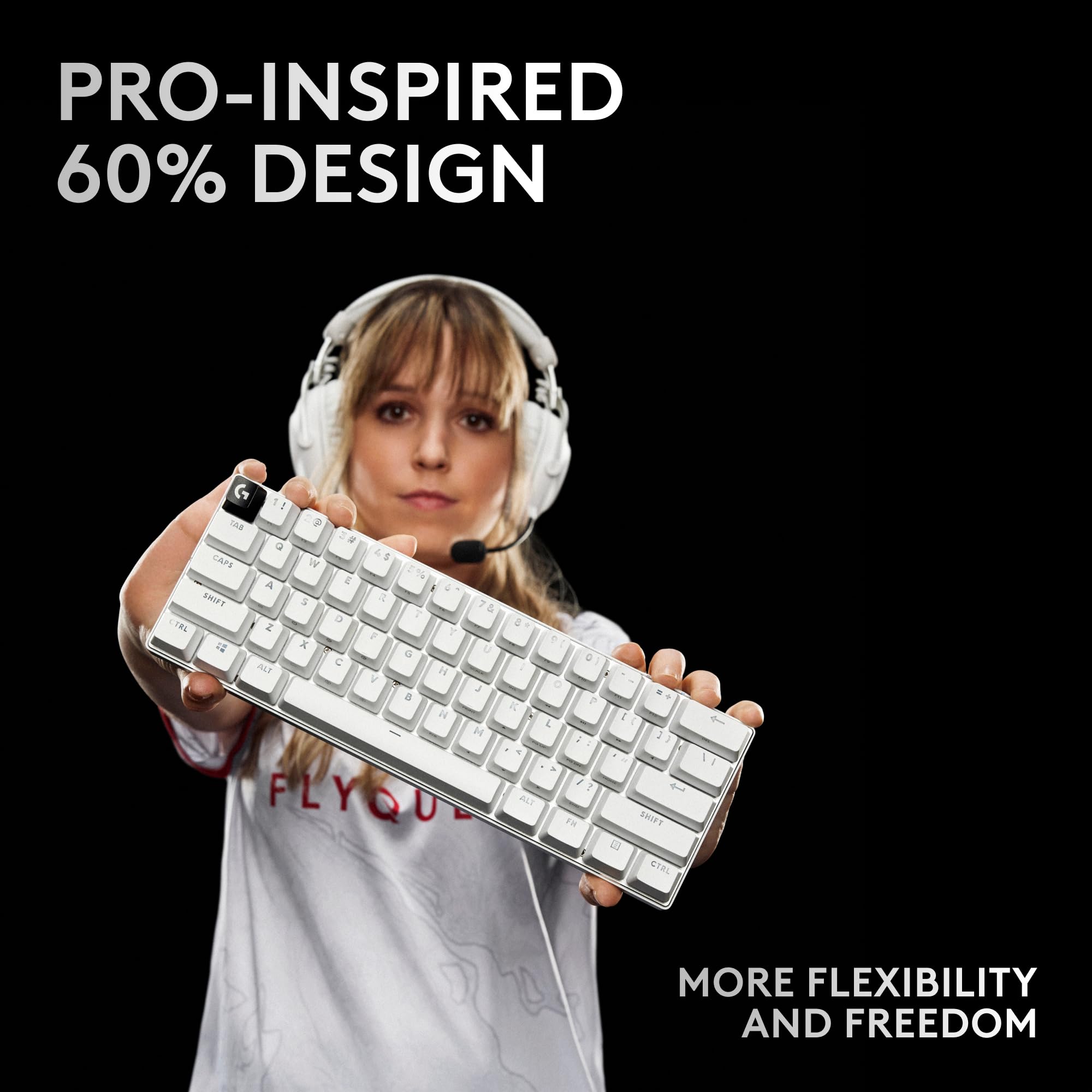 Logitech G PRO X 60 Lightspeed Wireless Mechanical Gaming Keyboard - Compact 60% TKL Design, RGB LIGHTSYNC, GX Optical Tactile Switches, Durable PBT Keycaps for Windows PC (White) - Perfect for Esports, Streaming & Office Work