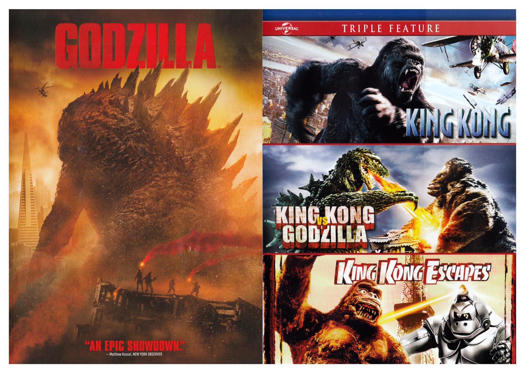 King Kong vs Godzilla DVD Triple Feature - Epic Monster Movie Collection with Kong Escapes & Peter Jackson's Godzilla - Perfect for Movie Nights & Sci-Fi Fans