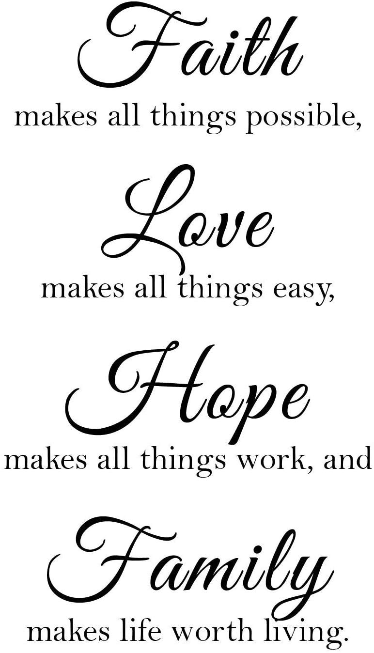 Faith Love Hope Family Quotes Wall Decals - Removable DIY Inspirational Saying Stickers for Home Decor - Easy Peel & Stick Wall Art for Bedroom, Living Room, Nursery - Black Vinyl Lettering (11x22.4 Inch) - Perfect for Creating Motivational Spaces & Gift Giving