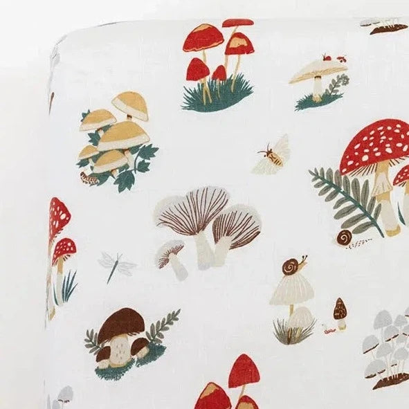 Clementine Kids 100% Cotton Muslin Crib Sheet with Mushroom Print - Soft Breathable Nursery Bedding for Baby Cribs, Toddler Beds & Bassinets
