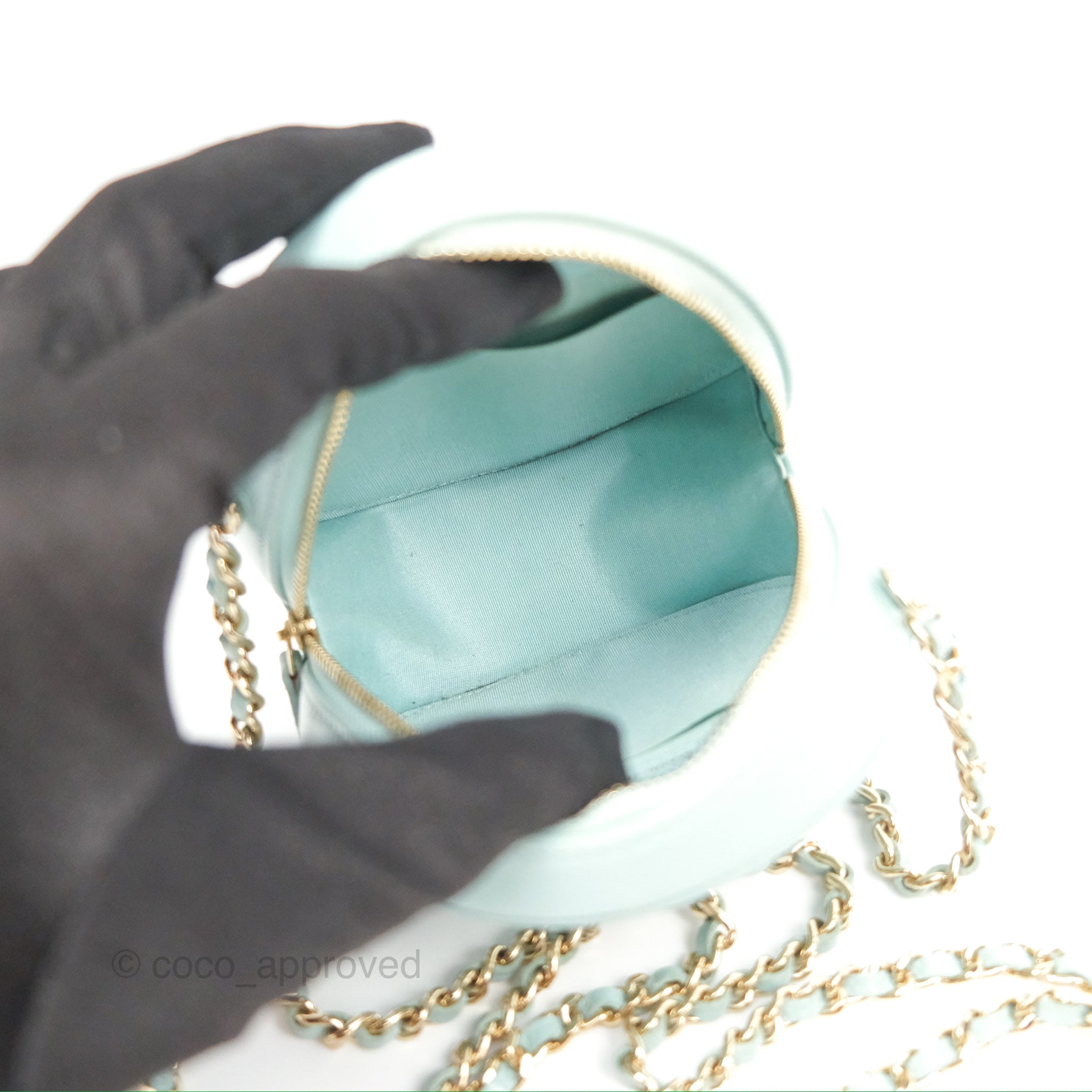 Chanel Camellia Embossed Round Clutch With Chain - Tiffany Blue Caviar Leather Crossbody Bag for Women | Perfect for Evening Parties, Weddings & Special Occasions