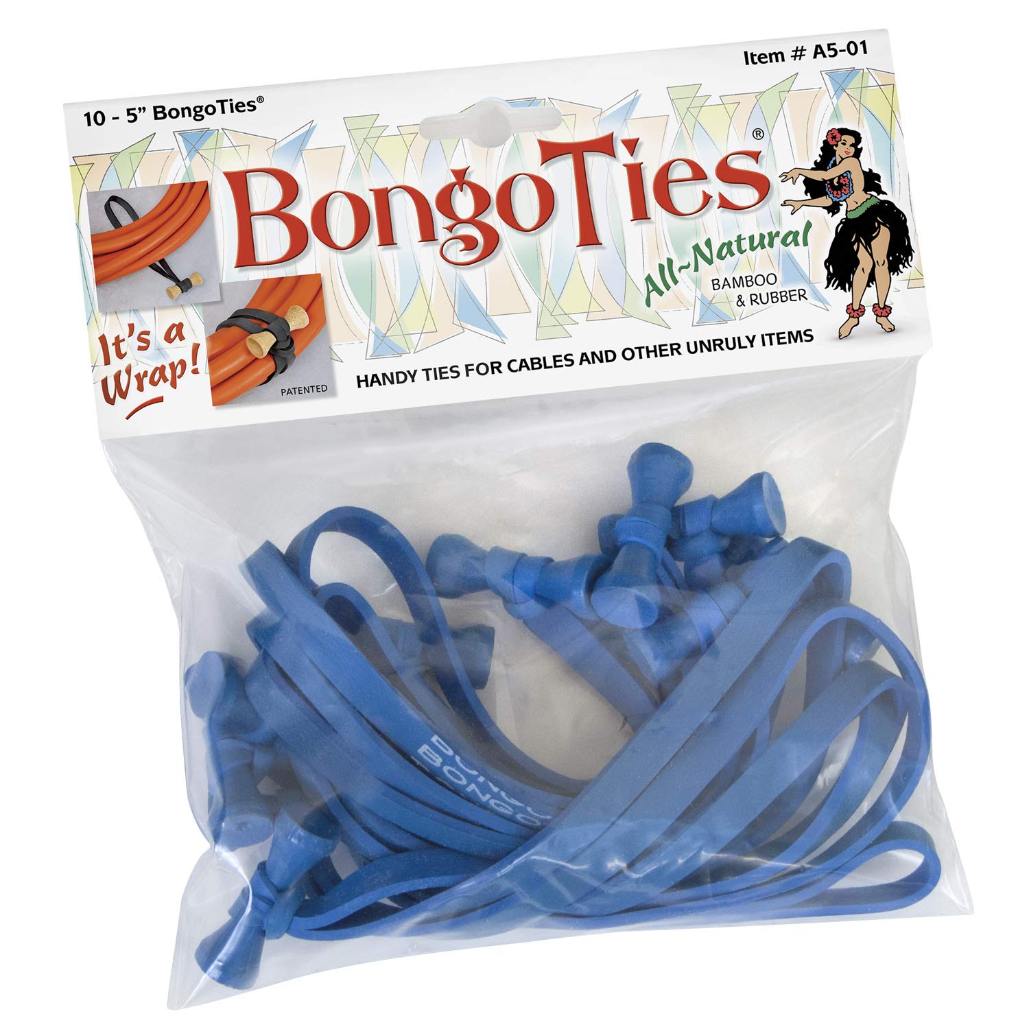 ALL BLUE Bongo Ties A5-01-B - 10 Pack Natural Rubber & Bamboo Professional Cable Ties | Heavy Duty Cord Organizers for Wires, Cables & Home Office Organization | Perfect for DIY, Electronics & Cable Management