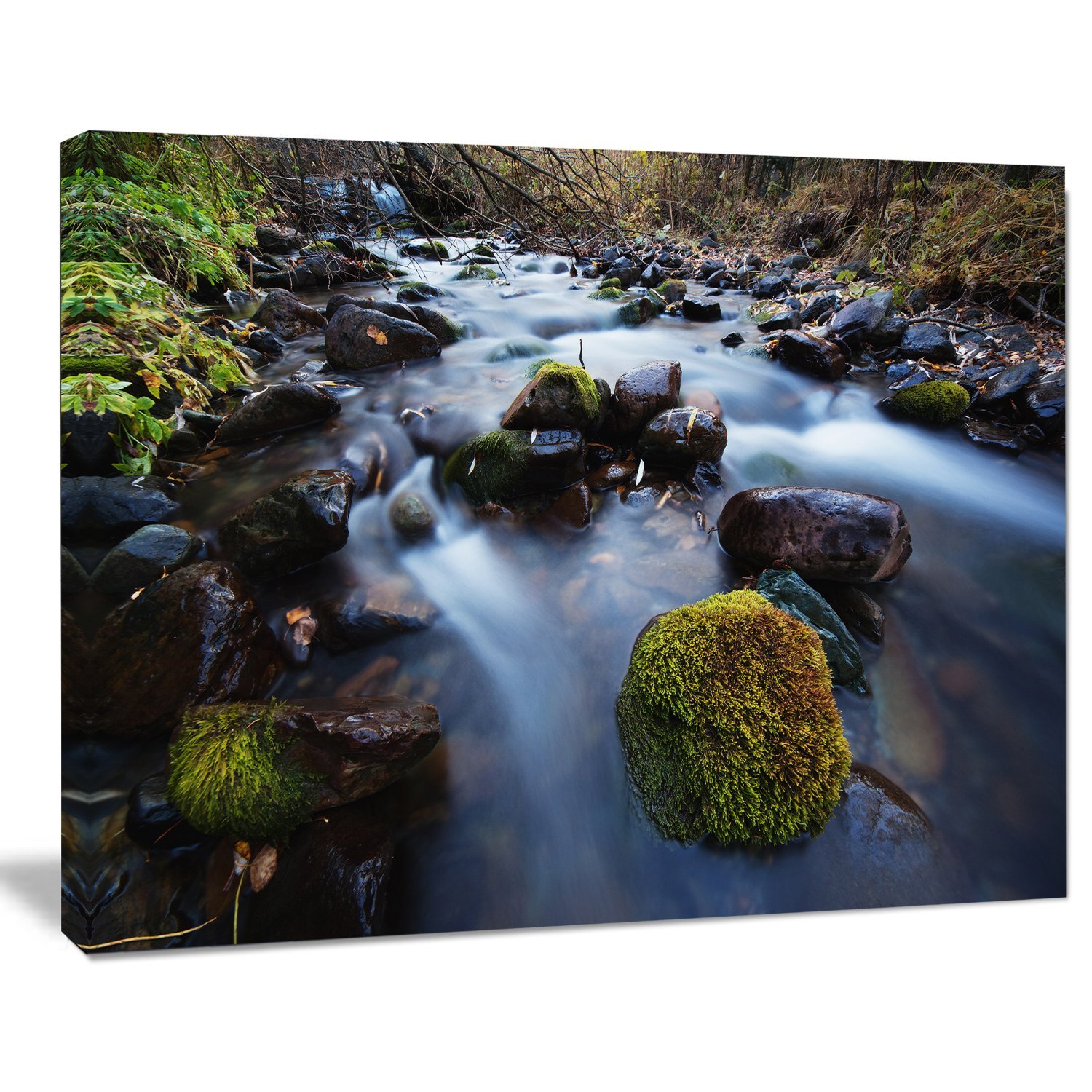 Fast Flowing Mountain River Landscape Photography Canvas Art Print - Nature Wall Decor for Living Room, Bedroom & Office - Scenic Wilderness Wall Art for Home & Commercial Spaces