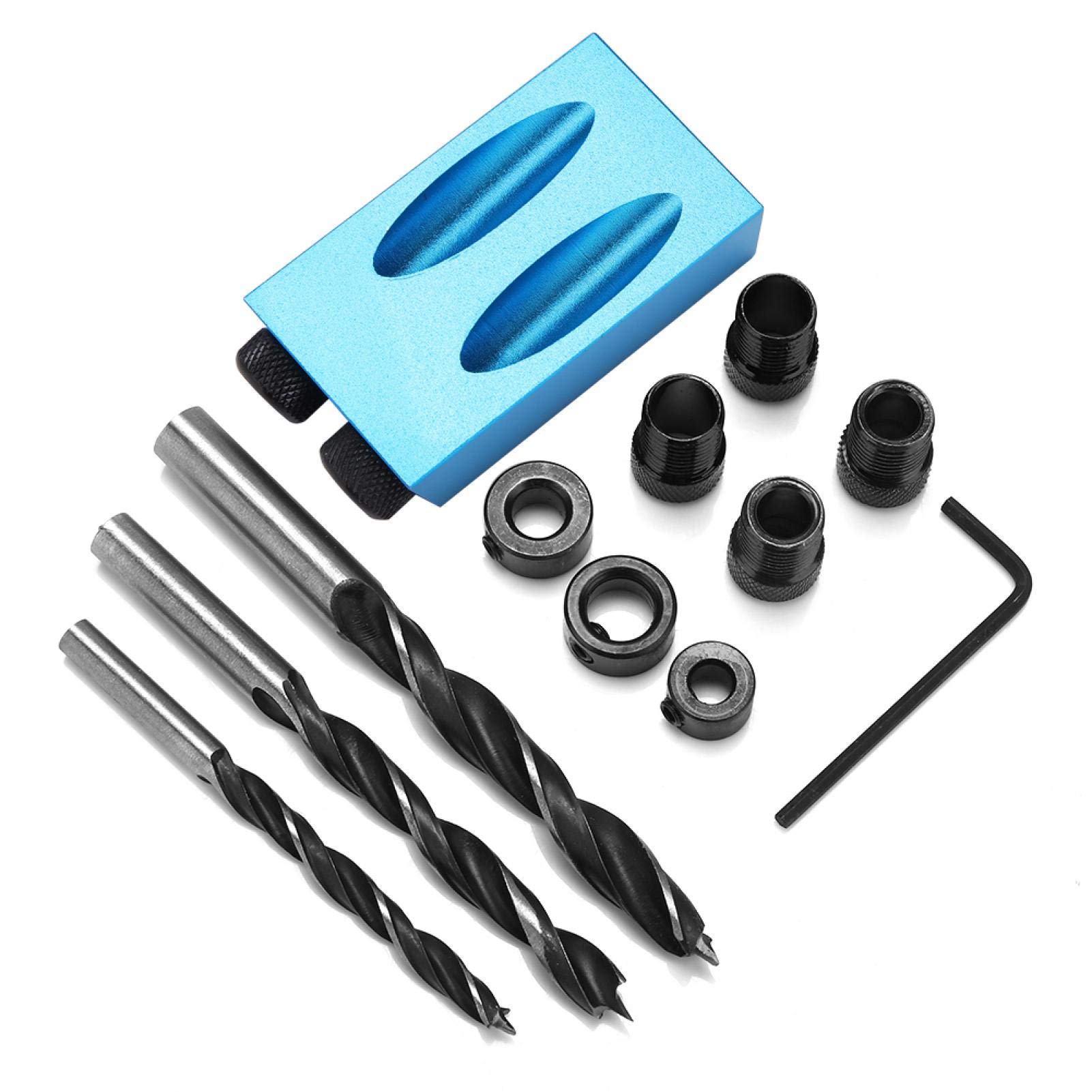 14-Piece 15° Pocket Hole Jig Kit - Professional Woodworking Drill Guide Set with Angle Positioner & Locator Tool for Cabinets, Furniture & DIY Projects