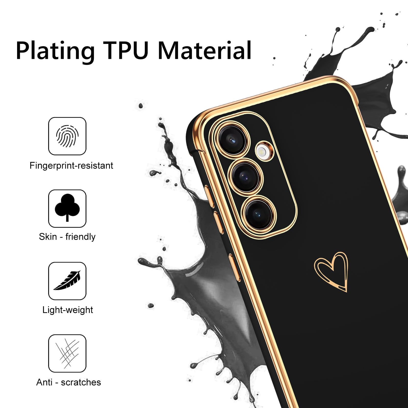 Samsung Galaxy S24 Case - Cute Heart Pattern Soft TPU Cover with Shockproof Protection | Slim & Durable Phone Case for Samsung S24 (Black) | Perfect for Daily Use, Work, and Travel