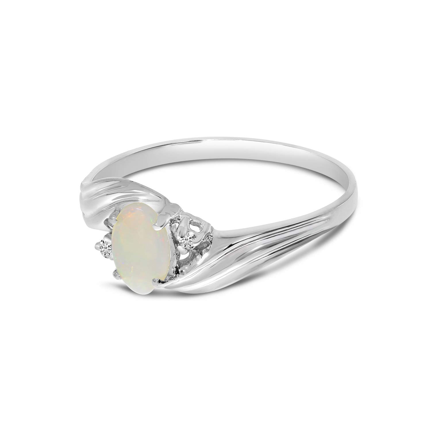 10K White Gold Oval Opal and Diamond Ring for Women – Elegant Birthstone Jewelry Gift for Engagement, Wedding, Anniversary & Special Occasions