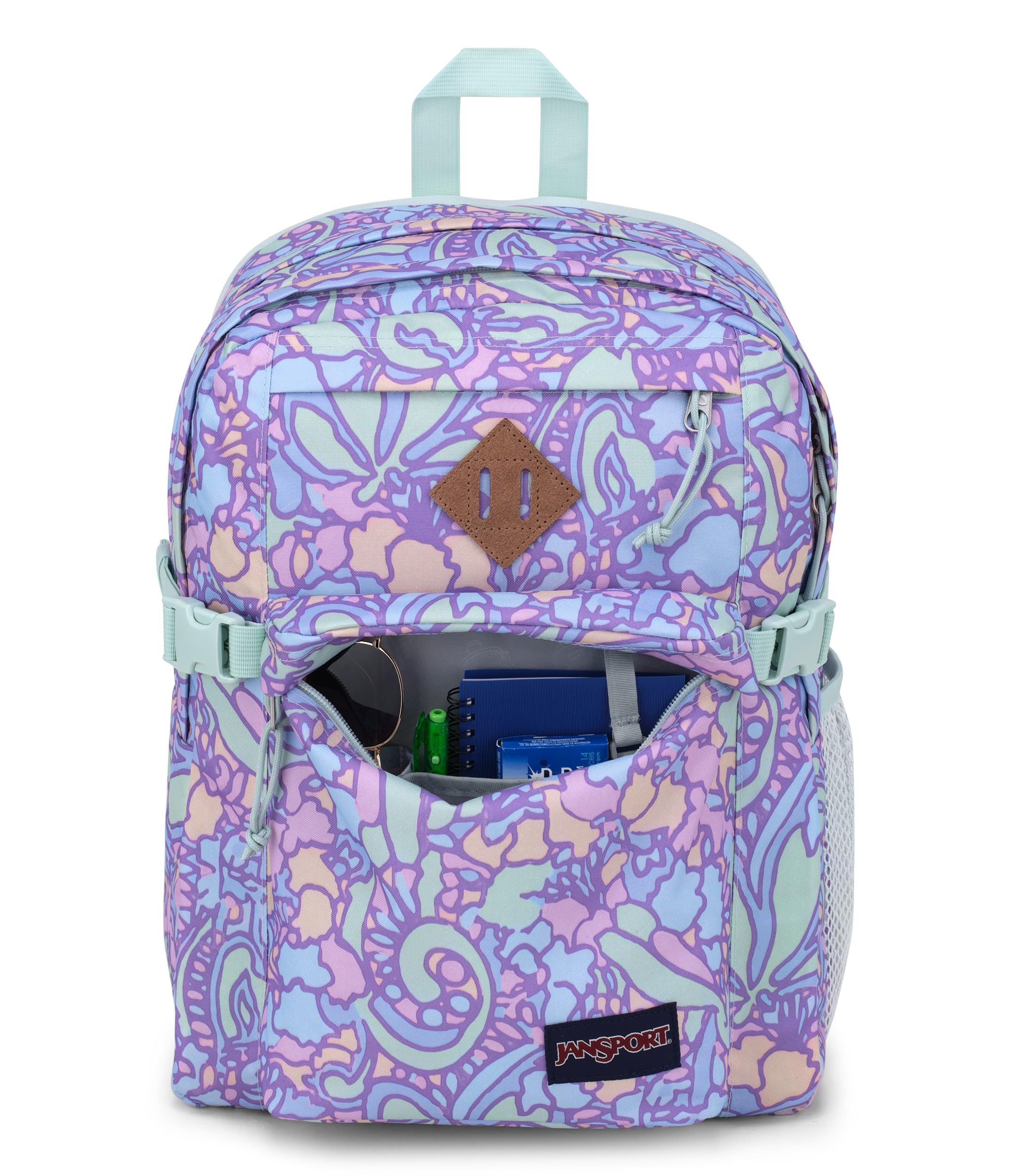 JanSport Main Campus Backpack - Stylish 15-Inch Laptop Backpack for Travel, Work & School with Dual Water Bottle Pockets | Floral Pastel Lilac Design | Perfect for Commuting, College & Outdoor Adventures