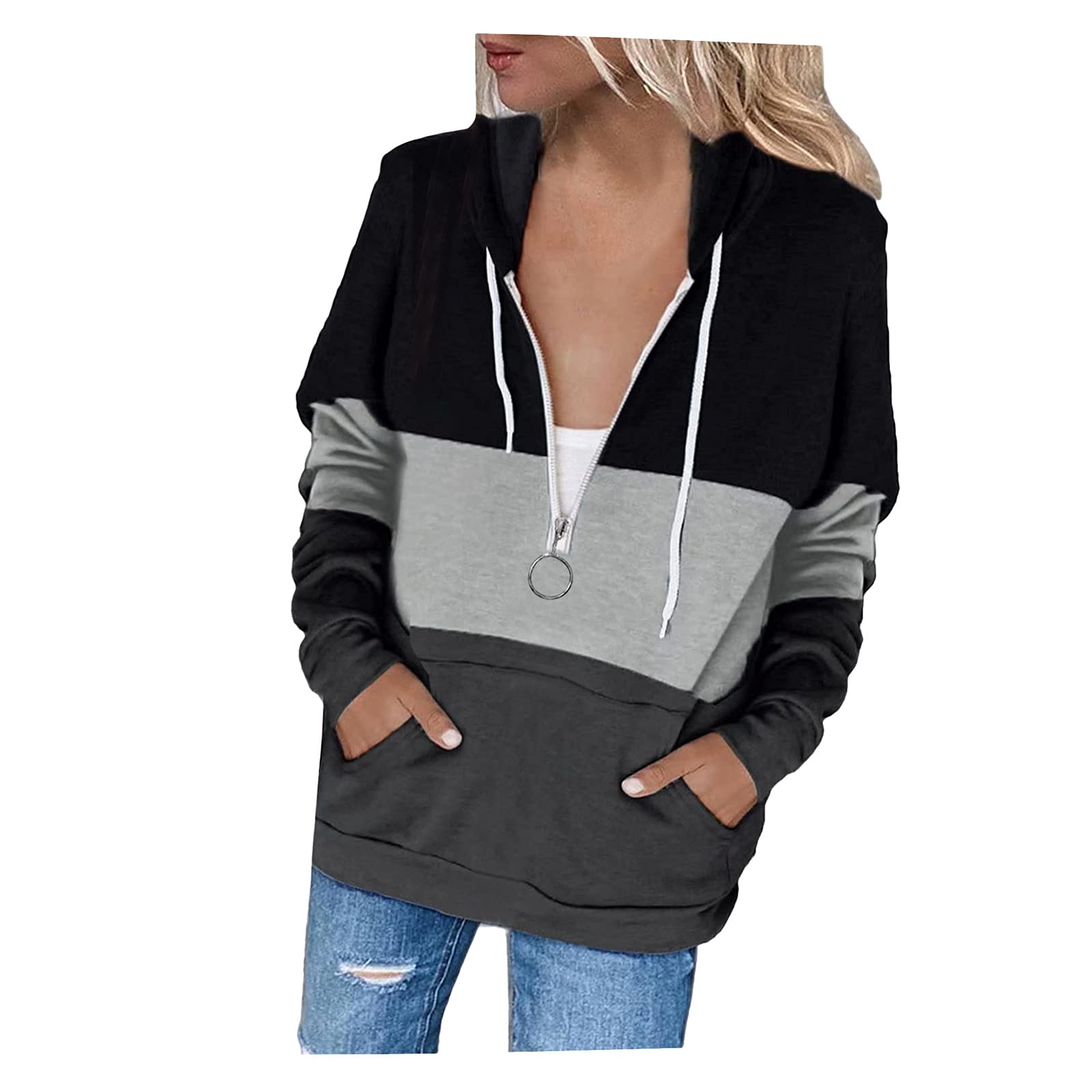 Women's Casual Full Zip Up Hoodie Jacket - Long Sleeve Waffle Knit Sweatshirt with Pockets for Lounge, Travel & Outdoor Activities