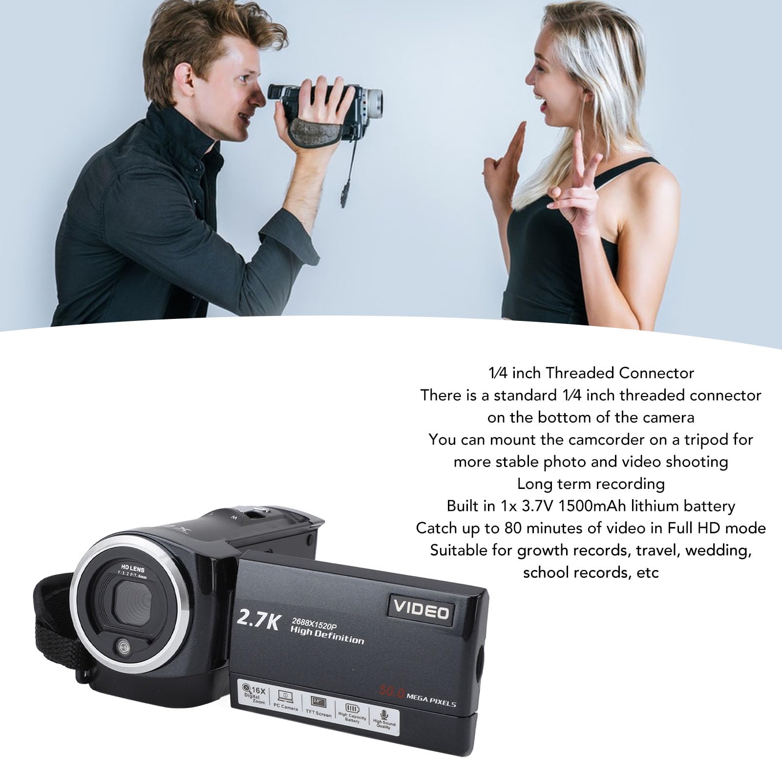 Annadue HD 2.7K 50MP Vlogging Camera with 2.8
