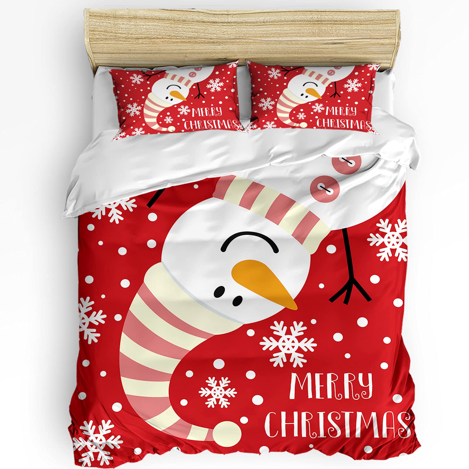 HELLOWINK 3-Piece Twin Size Duvet Cover Set - Merry Christmas Comforter with 2 Pillow Shams, Lightweight Soft Snowman Snowflake Design - Perfect for Holiday Bedroom Decor & Cozy Winter Nights