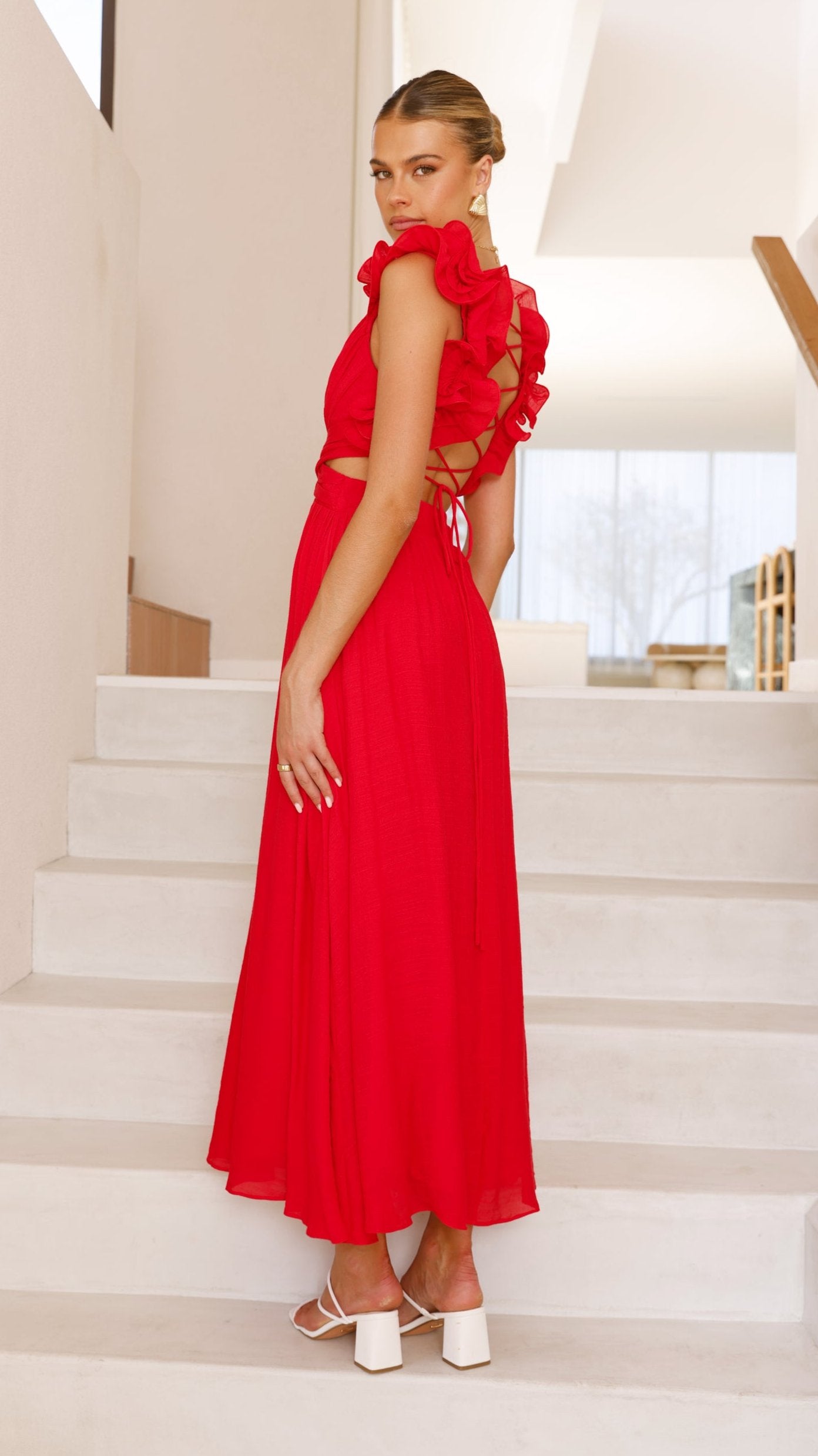 Galilhai Maxi Dress for Women - Flowy Long Summer Dress in Red | Beach Wedding Party Vacation Outfit