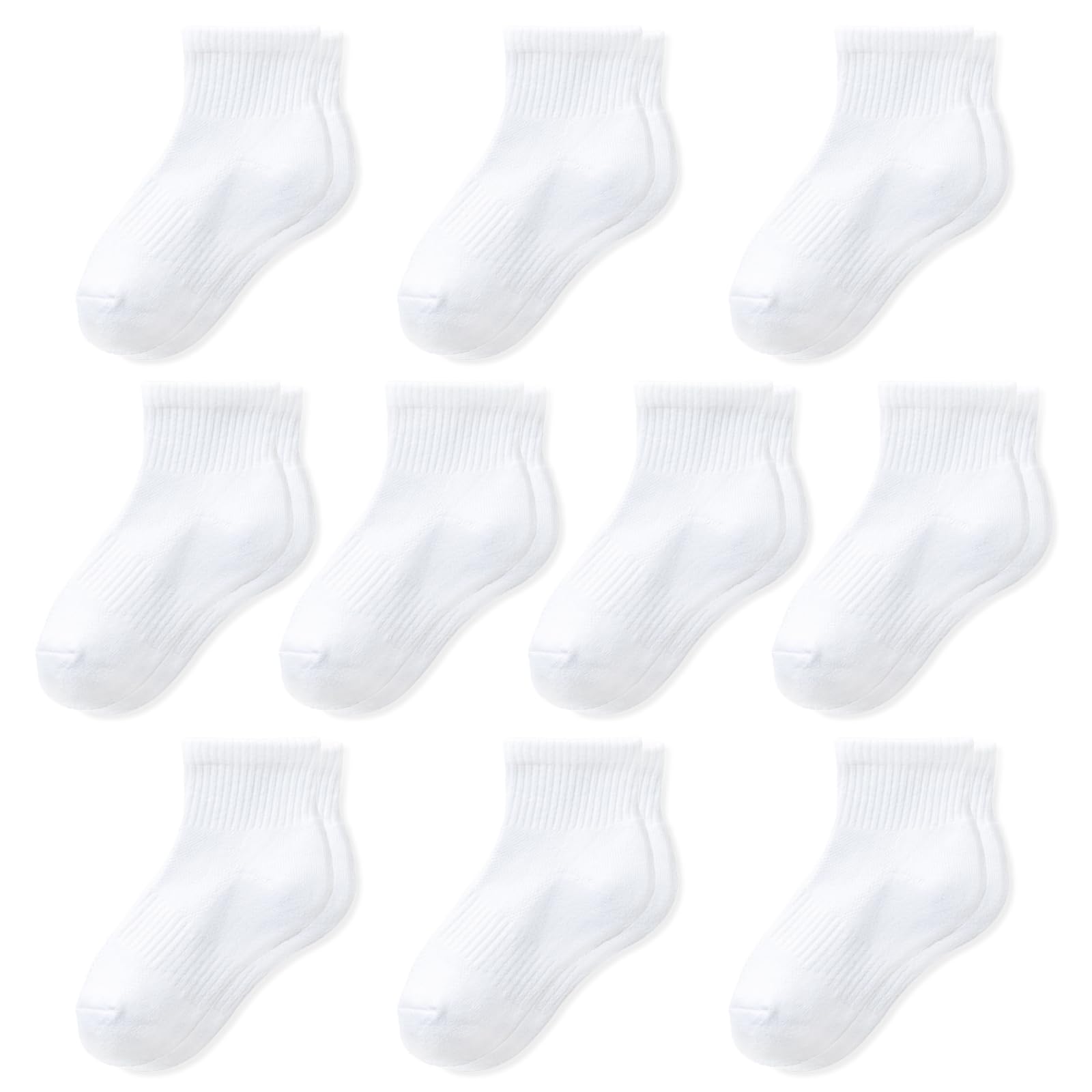 **Boys & Girls Athletic Socks - 10 Pairs Breathable Cushioned Ankle Sports Socks for Kids & Youth - Perfect for Running, Basketball, Soccer & School Activities**