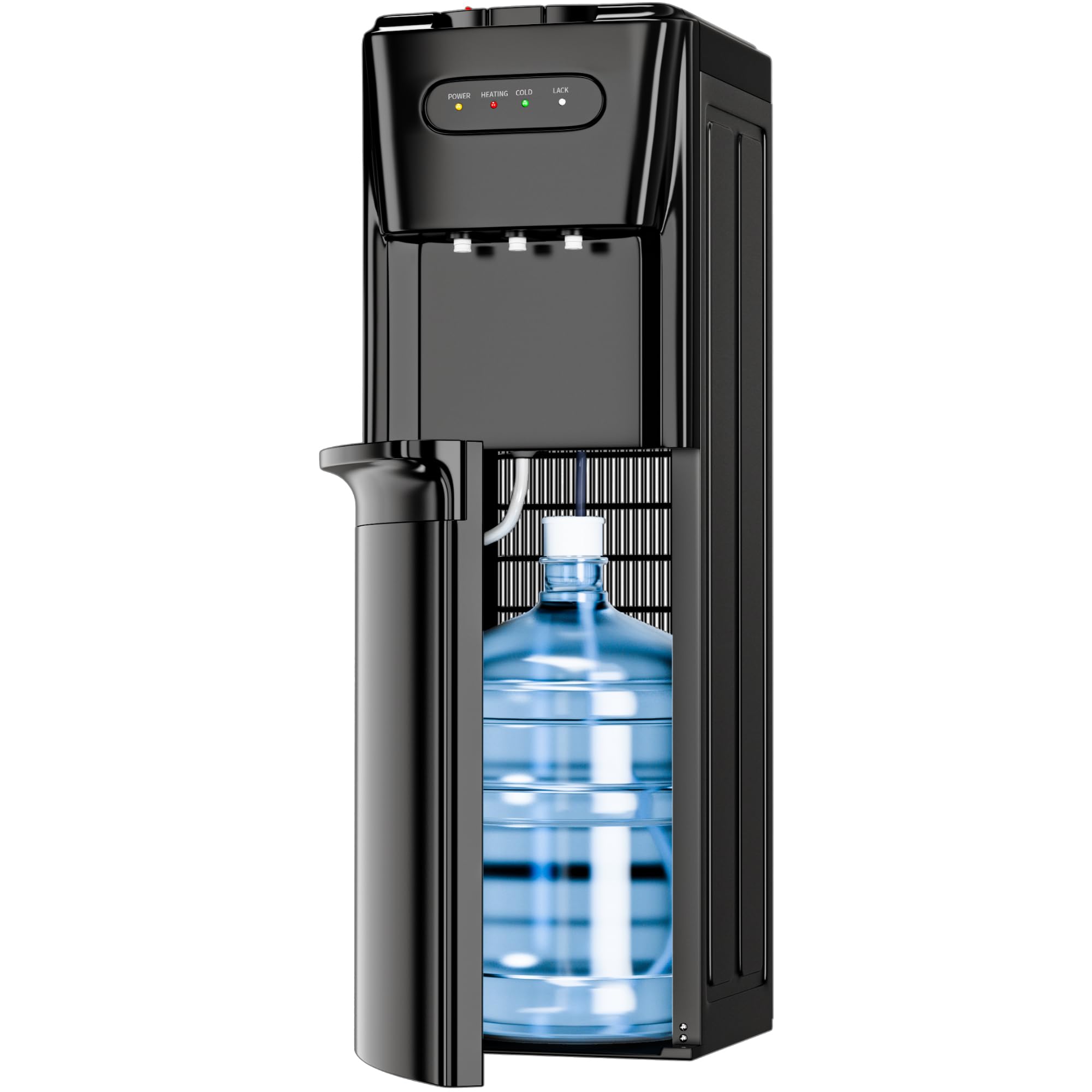 **Bottom Loading Water Cooler Dispenser - Hot, Cold & Cool Water for 3/5 Gallon Bottles with Empty Bottle Indicator & Child Safety Lock - Perfect for Office, Home & Living Room (Black) - Stay Hydrated at Work or Relaxing**