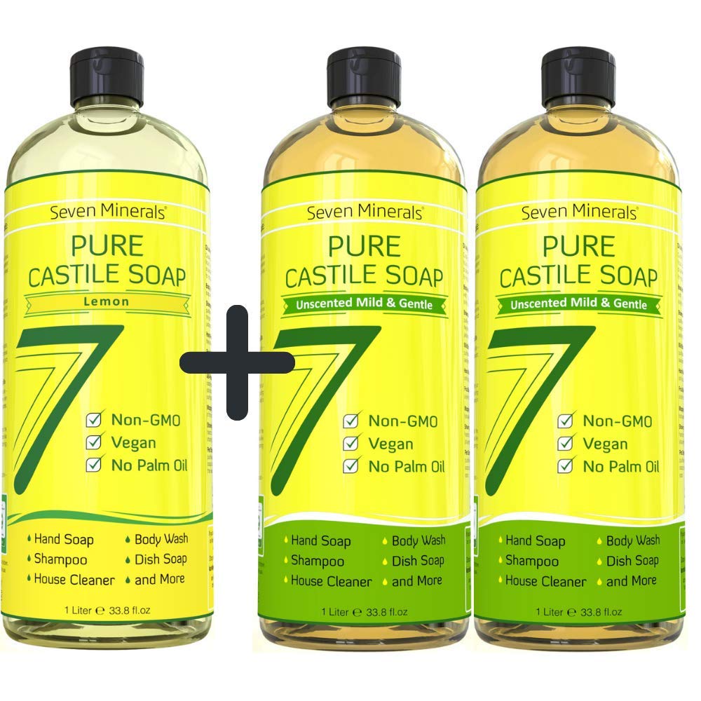 Seven Minerals Castile Soap - Lemon & Unscented for Skin & Hair Care