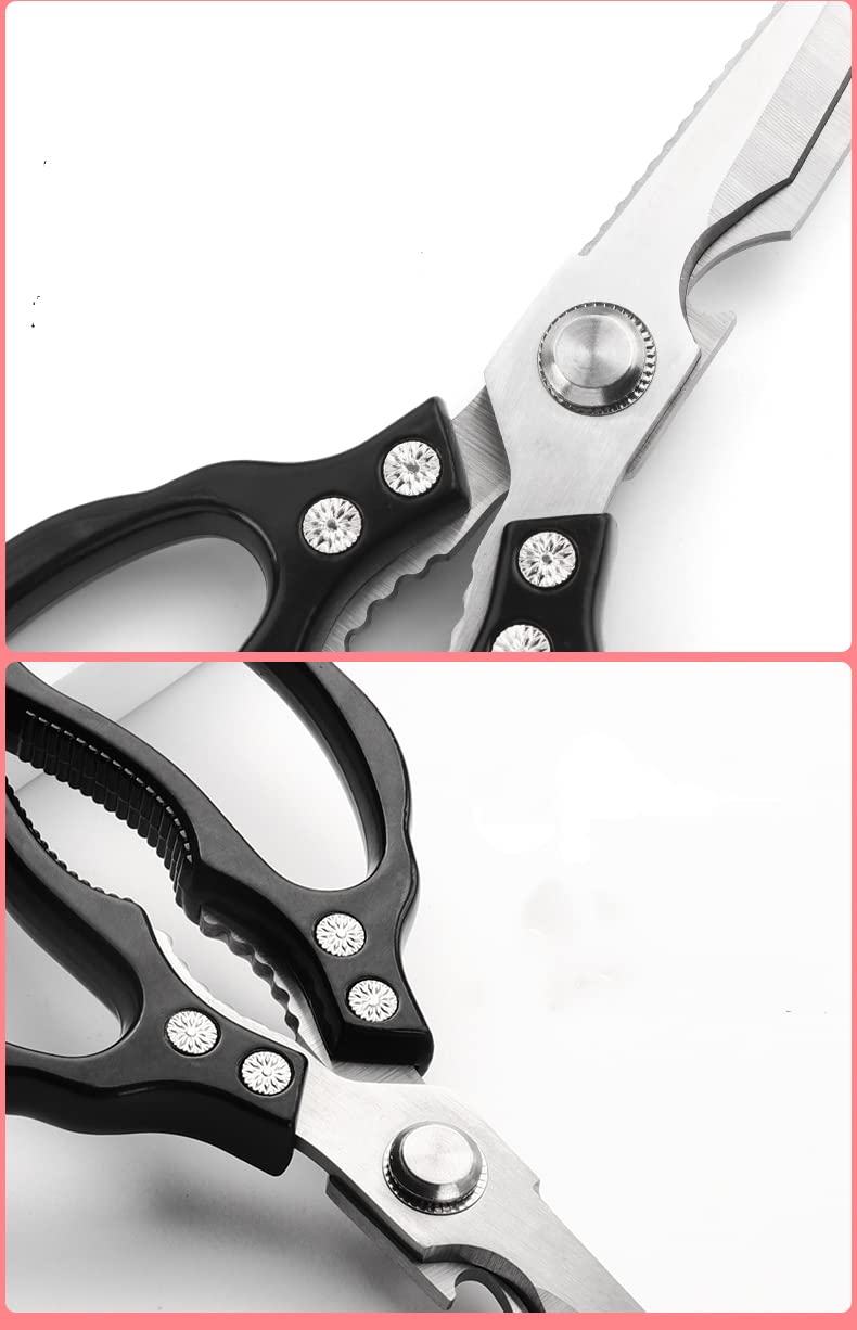**Heavy Duty Kitchen Scissors - Sharp Stainless Steel Cooking Shears for Meat, Chicken, Fish, Poultry, Herbs & Bread - Dishwasher Safe Kitchen Accessories (Black) - Perfect for Meal Prep, Butchering & Food Trimming**