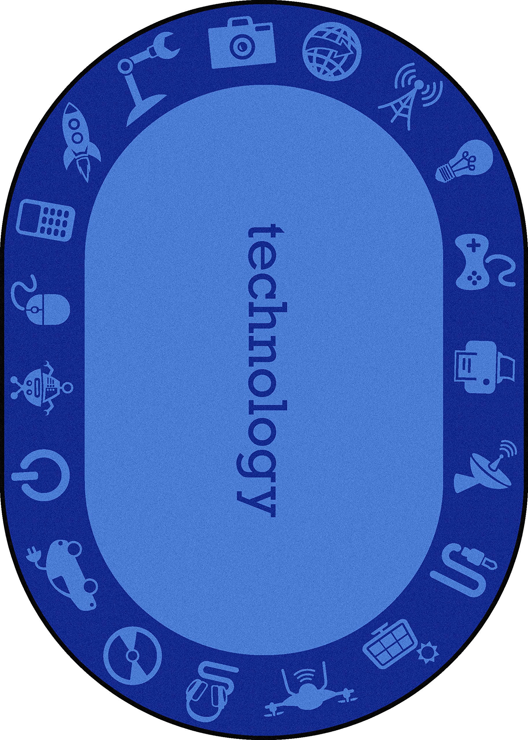 Joy Carpets STEAM Technology Classroom Seating Rug for Kids - Blue Oval 7'8