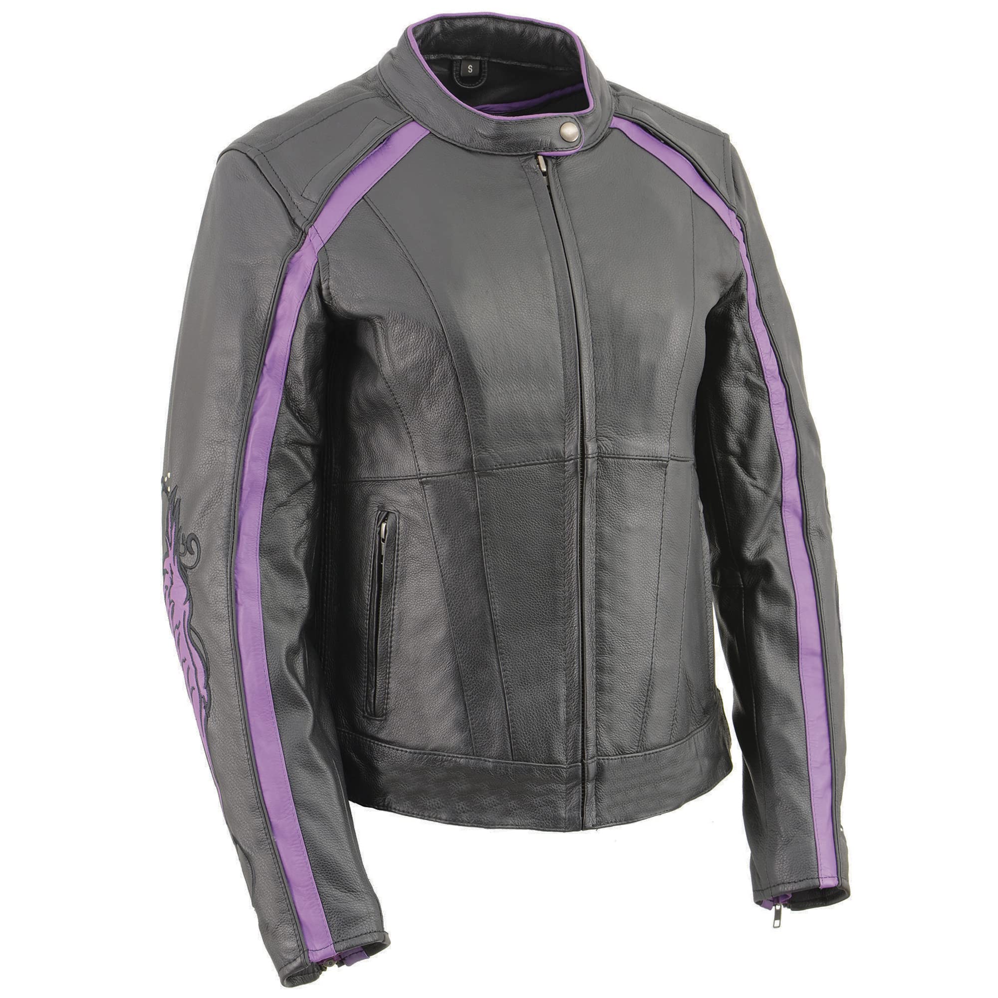 Milwaukee Leather Women's Motorcycle Jacket with Stud & Wings Detailing, Embroidered Design ML1952-PURPLE - Perfect for Biker Outfits & Fashion Streetwear