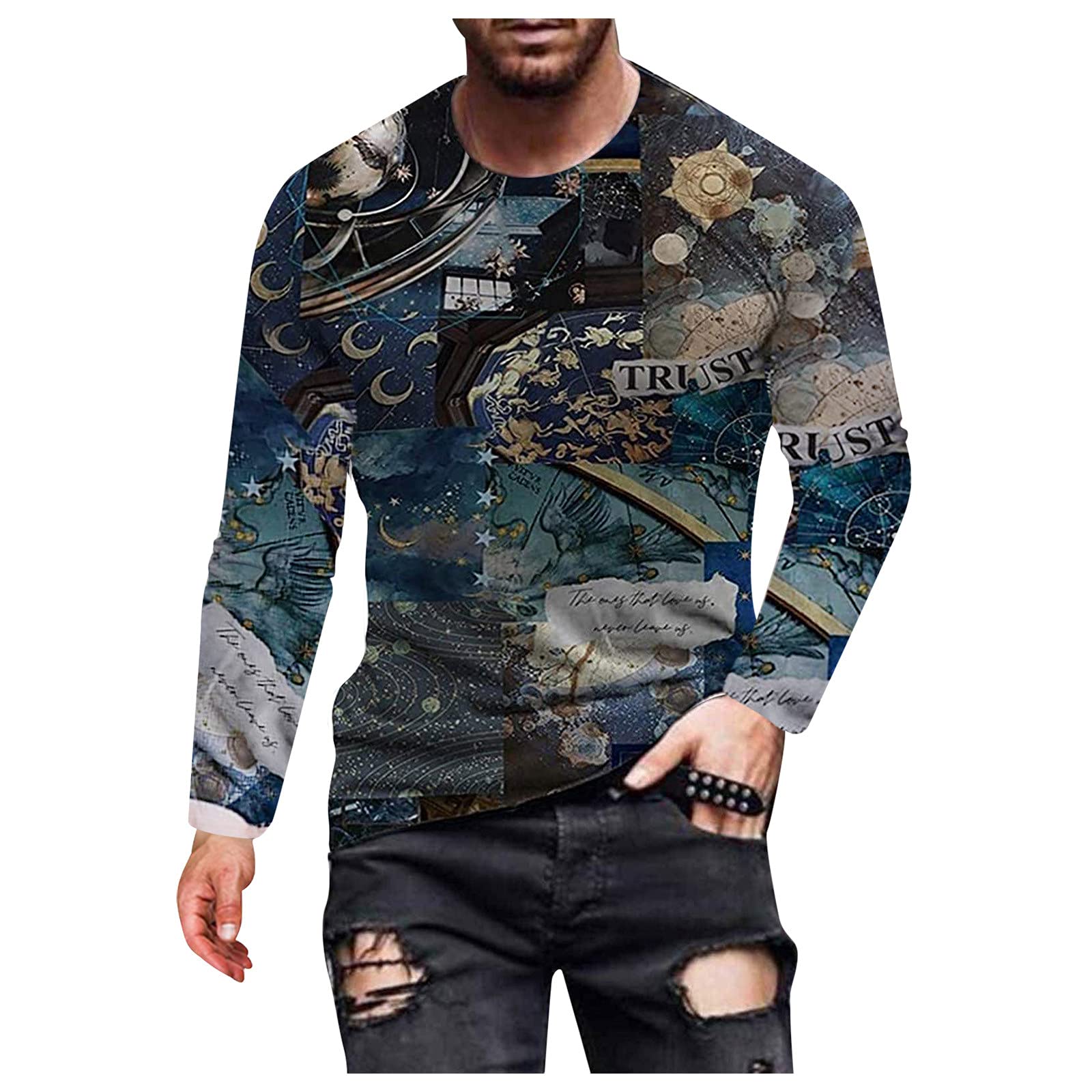 BEUU Men's Long Sleeve T-Shirt - Fall Street Abstract Art Portrait Print Crewneck Tee for Workout, Athletics & Casual Wear | Comfortable & Stylish Streetwear for Everyday Use