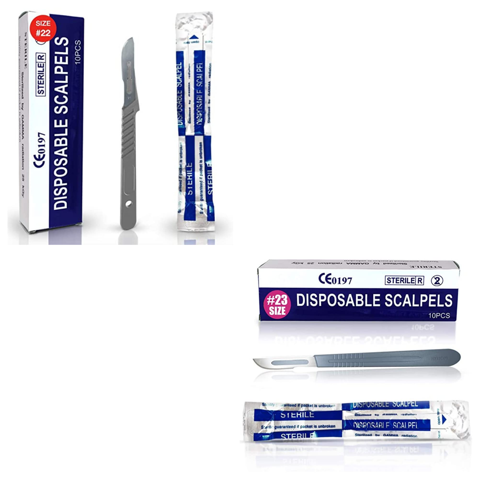 MedHelp Disposable Scalpel 22 & 23 - Sterile Surgical Blades, Box of 10 Each, Individually Wrapped - Perfect for Medical Procedures, First Aid Kits, and Veterinary Use