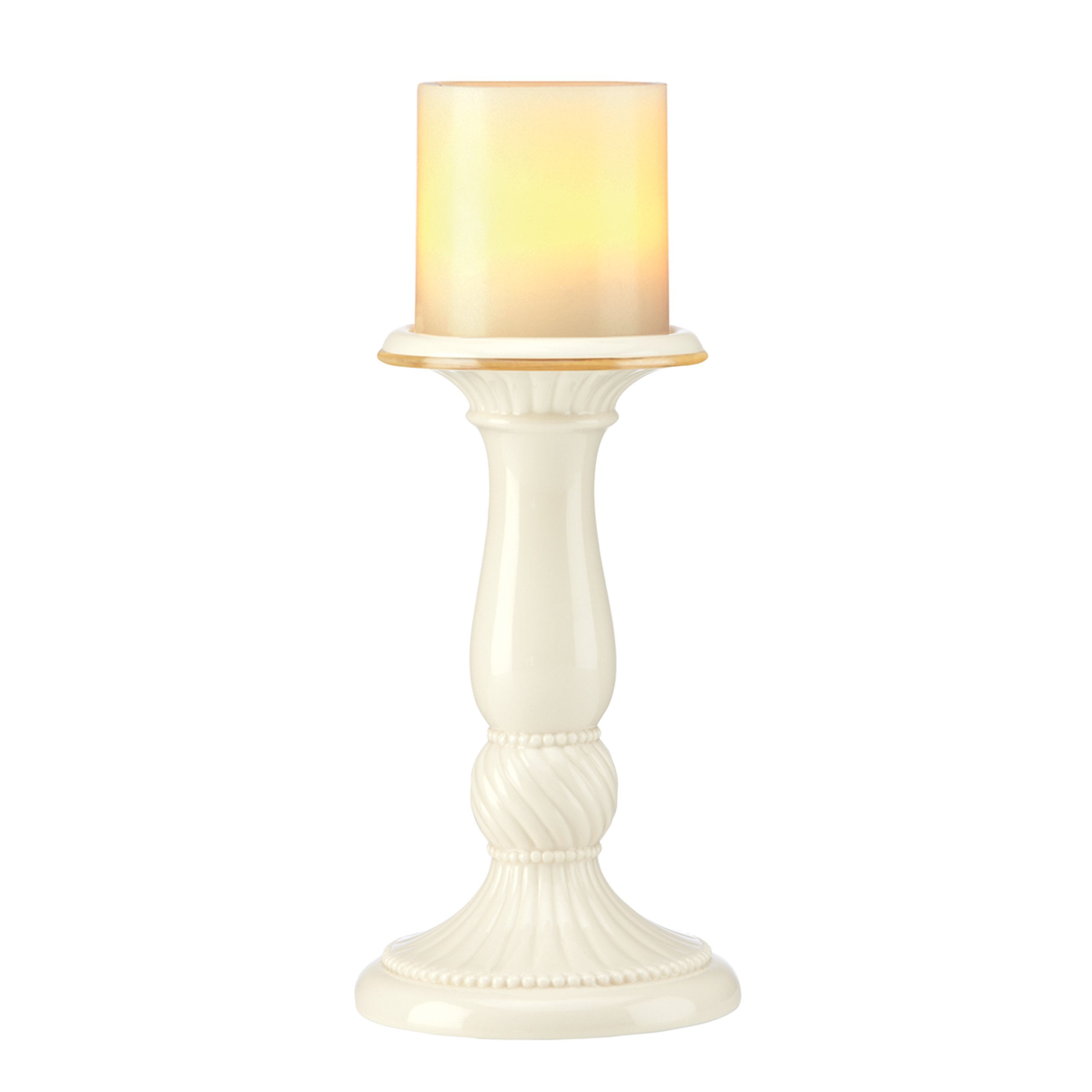 Lenox Illuminate Pleated Pillar Holder with Flameless Candle - Elegant Home Decor for Dining Table, Wedding Centerpiece & Holiday Display