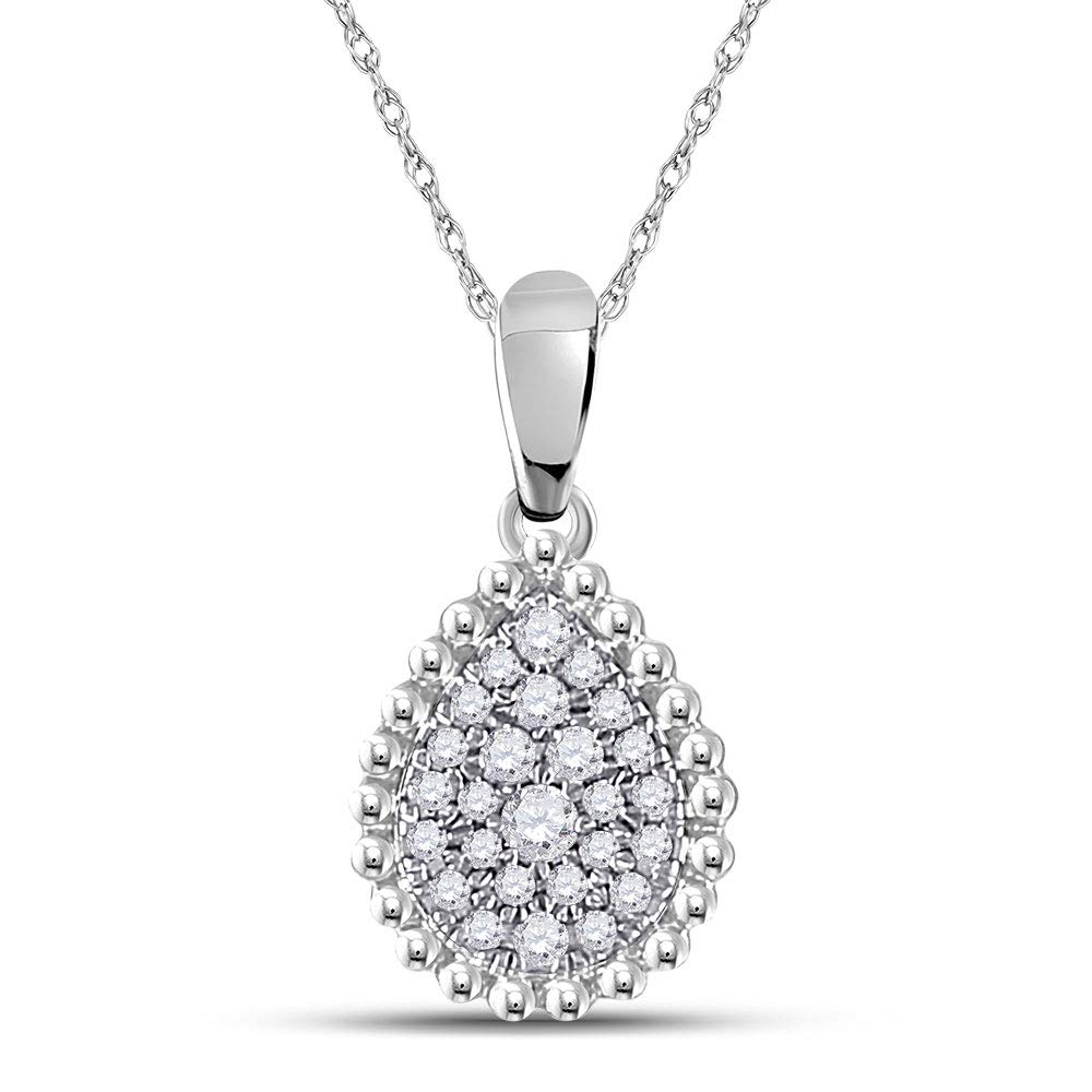 10K White Gold Women's Round Diamond Teardrop Cluster Pendant Necklace - 1/8 CTTW Elegant Jewelry Gift for Anniversary, Birthday & Special Occasions